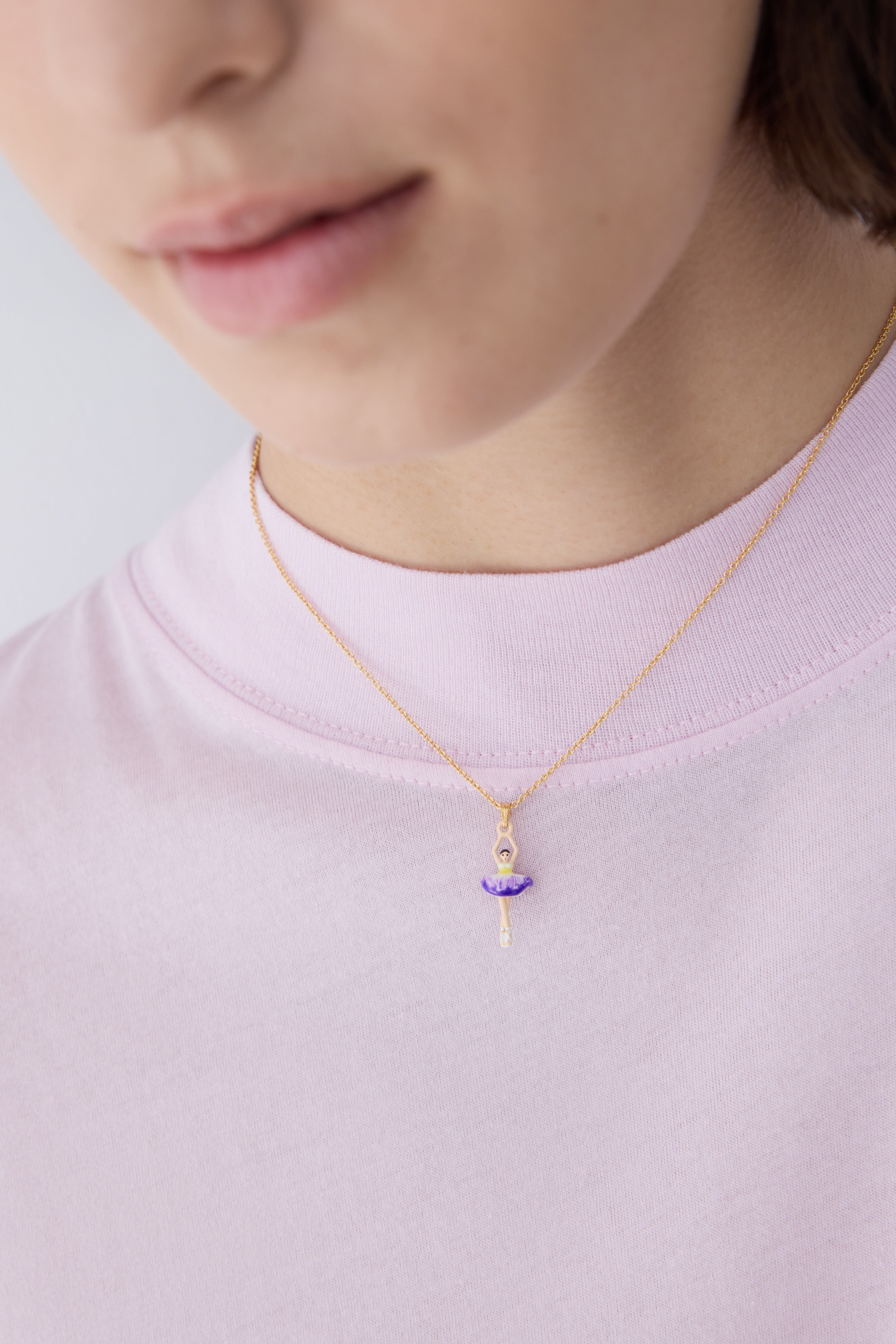 Purple And Yellow Tutu Ballerina Pendant Necklace With Purple Crystals | AYMDD3011