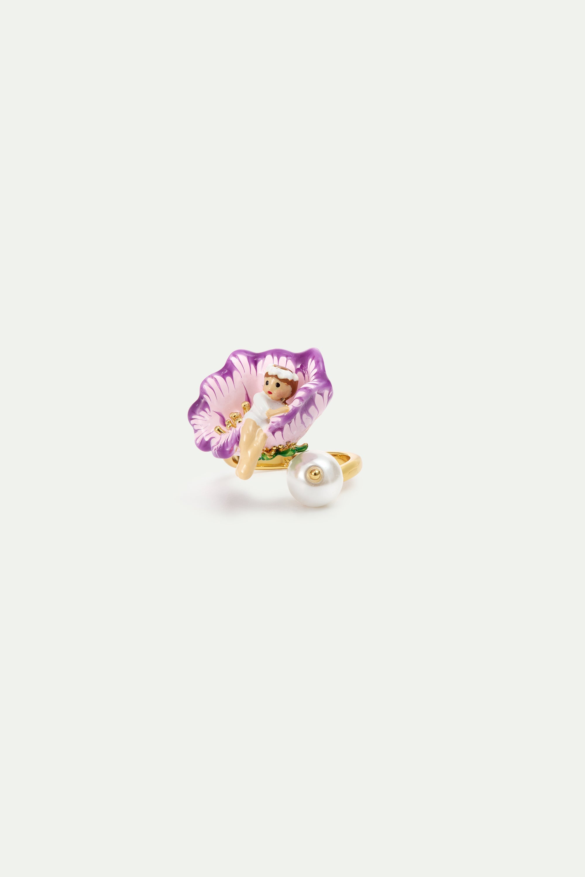 Mallow Flower Adjustable Ring With Thumbelina And Imitation Pearl | AYCN6021