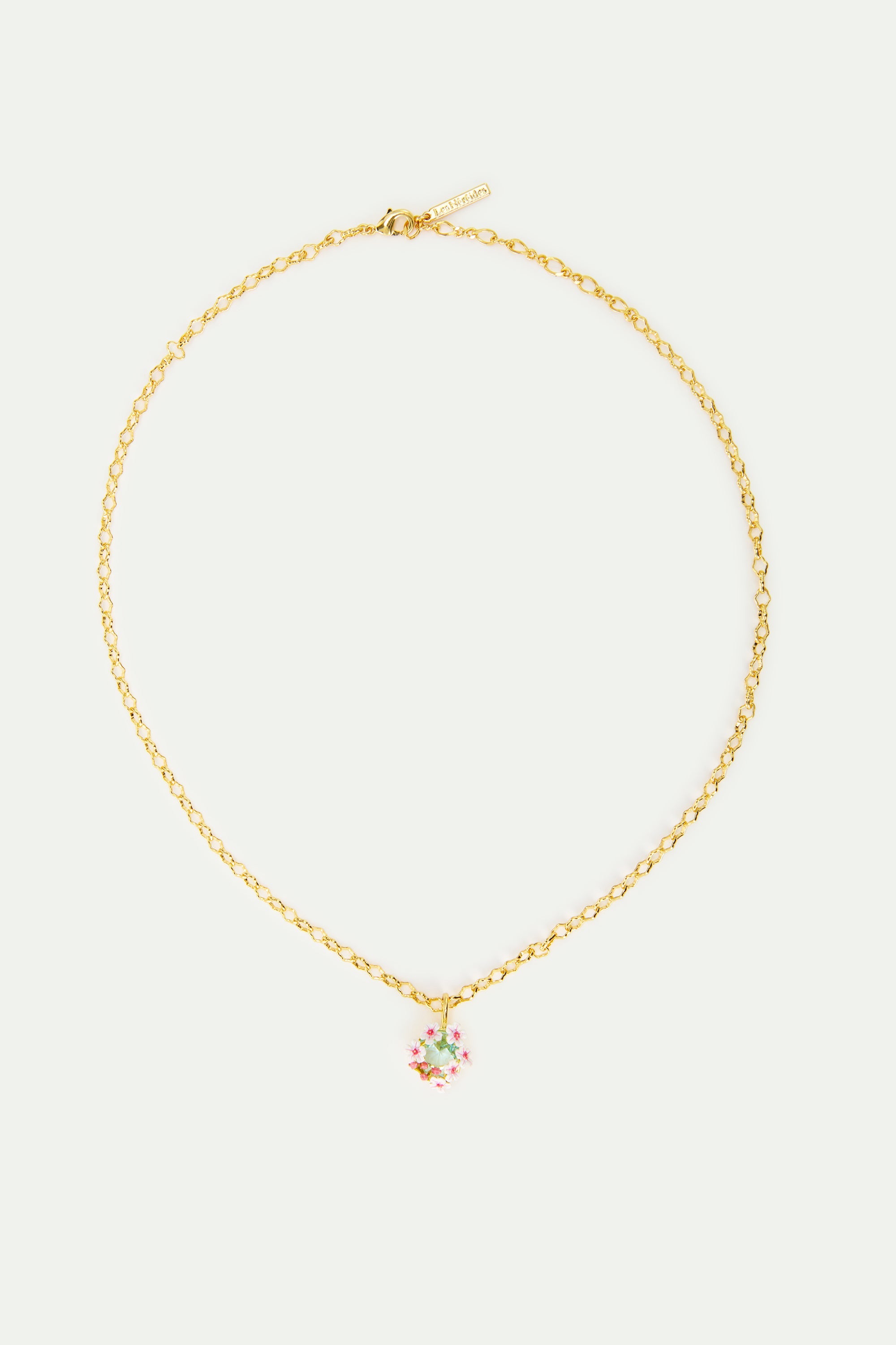 Round Blue Faceted Stone Pendant Necklace With White And Pink Hawthorn | AYDF3021