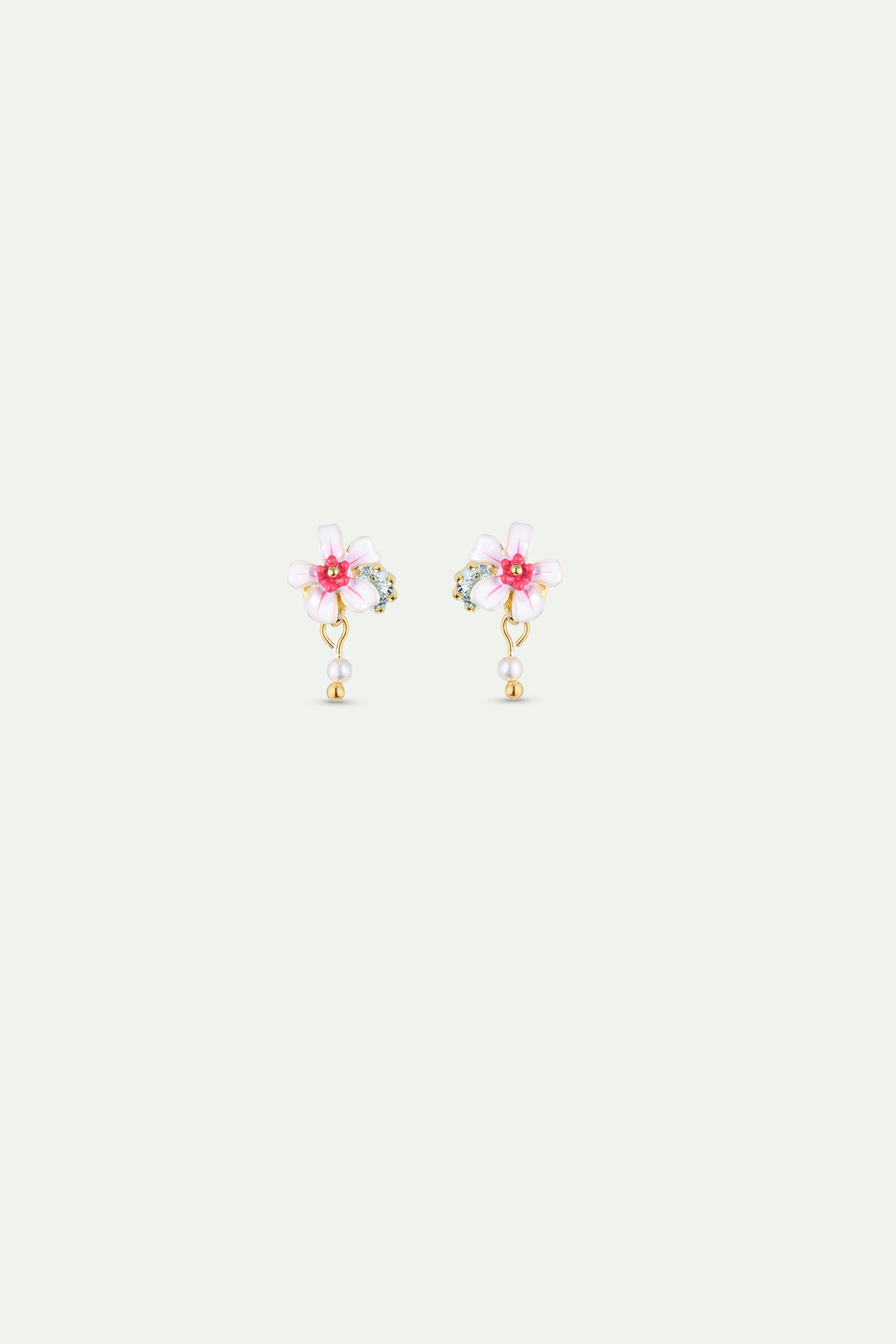 White And Pink Hawthorn Earrings With Blue Crystal And Cultured Pearl | AYDF1031