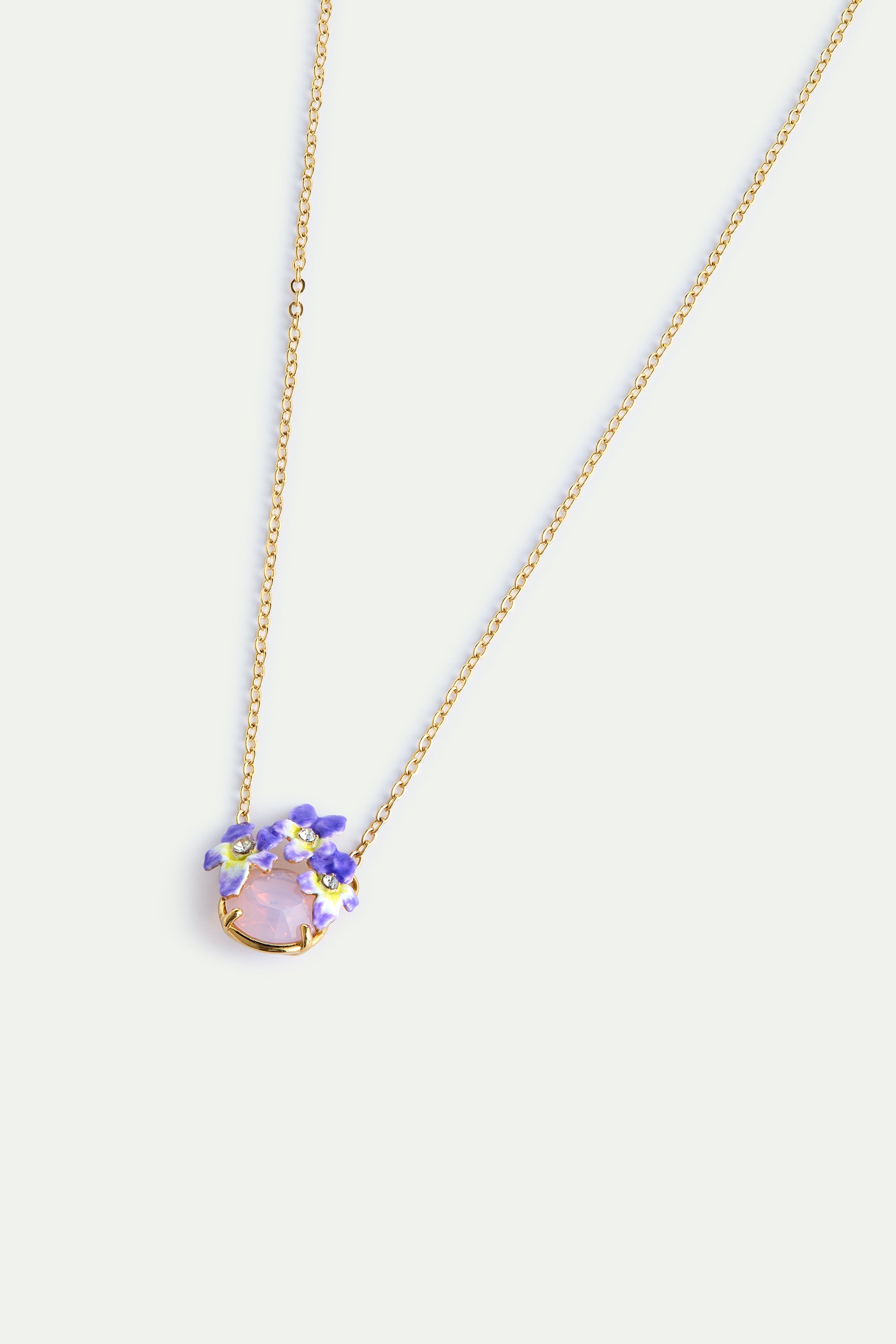Round Pink Faceted Stone And Violet Necklace | AYCV3031