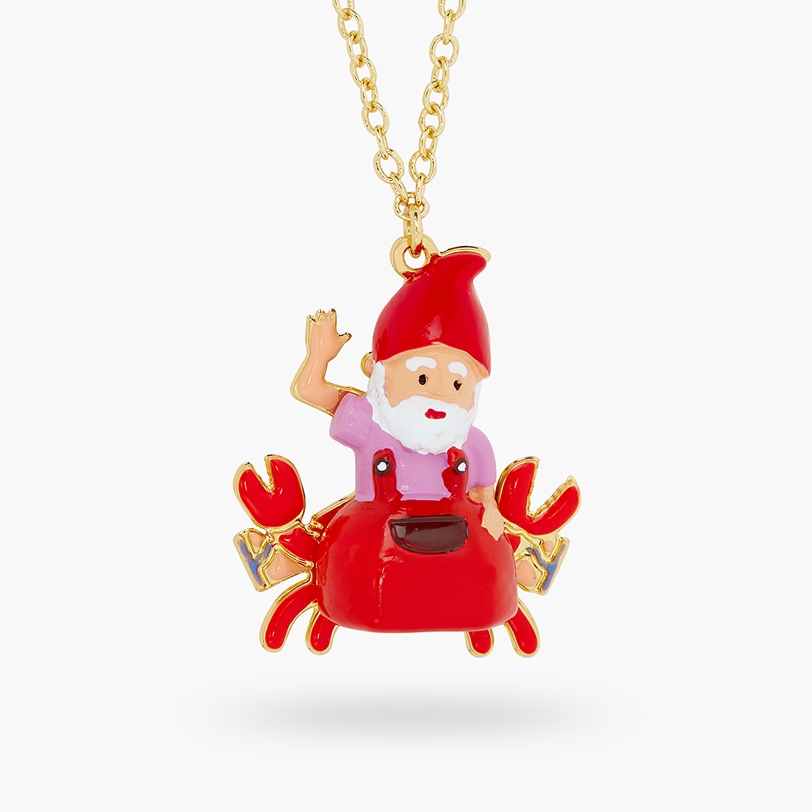 Garden Gnome And Red Crab Pendant Necklace | ATCP3041 - Les Nereides
