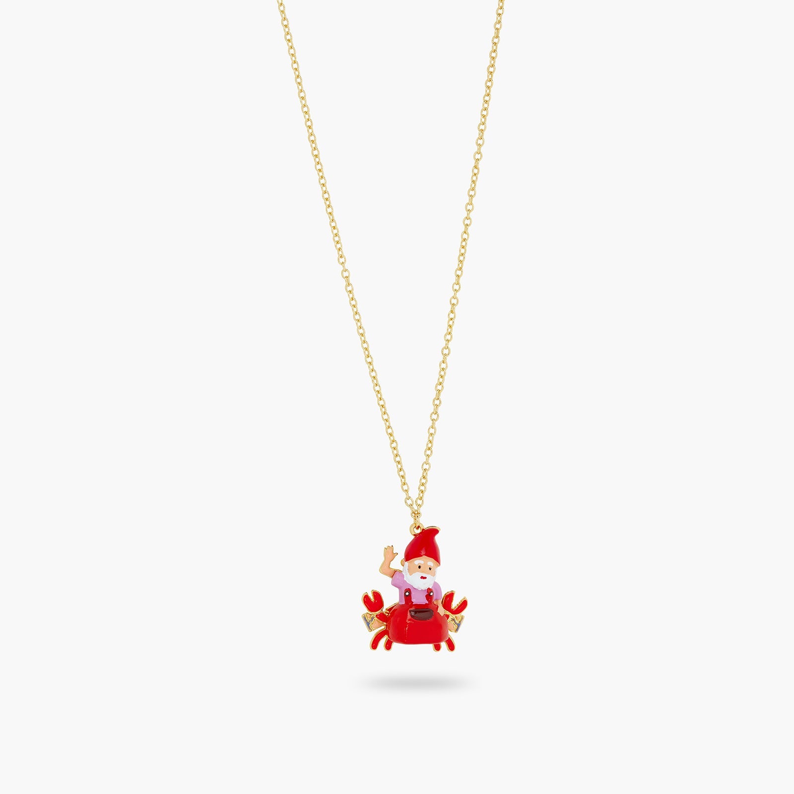 Garden Gnome And Red Crab Pendant Necklace | ATCP3041 - Les Nereides