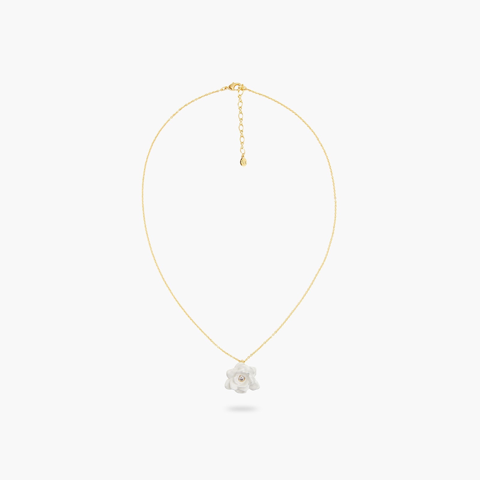 Gardenia And Cut Crystal Stone Fine Necklace | ATBP3051 - Les Nereides