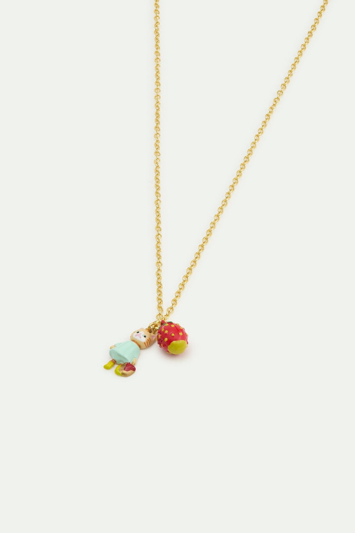 Ginger cat and fish, blue flower and raspberry pendant necklace | AVHP3041 - Les Nereides