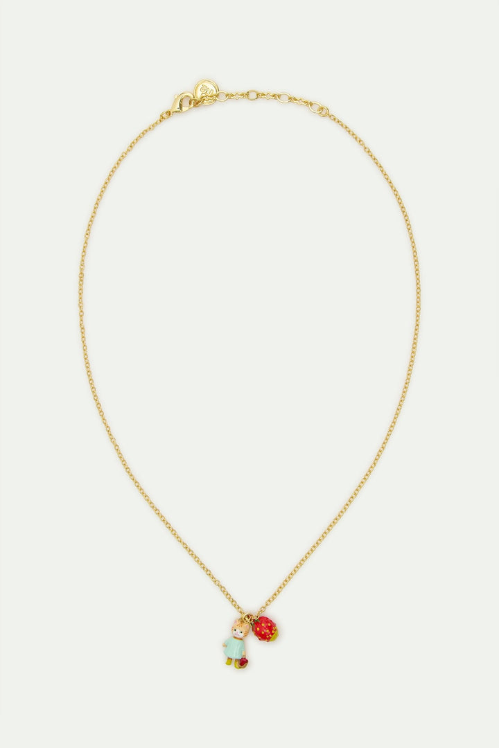 Ginger cat and fish, blue flower and raspberry pendant necklace | AVHP3041 - Les Nereides