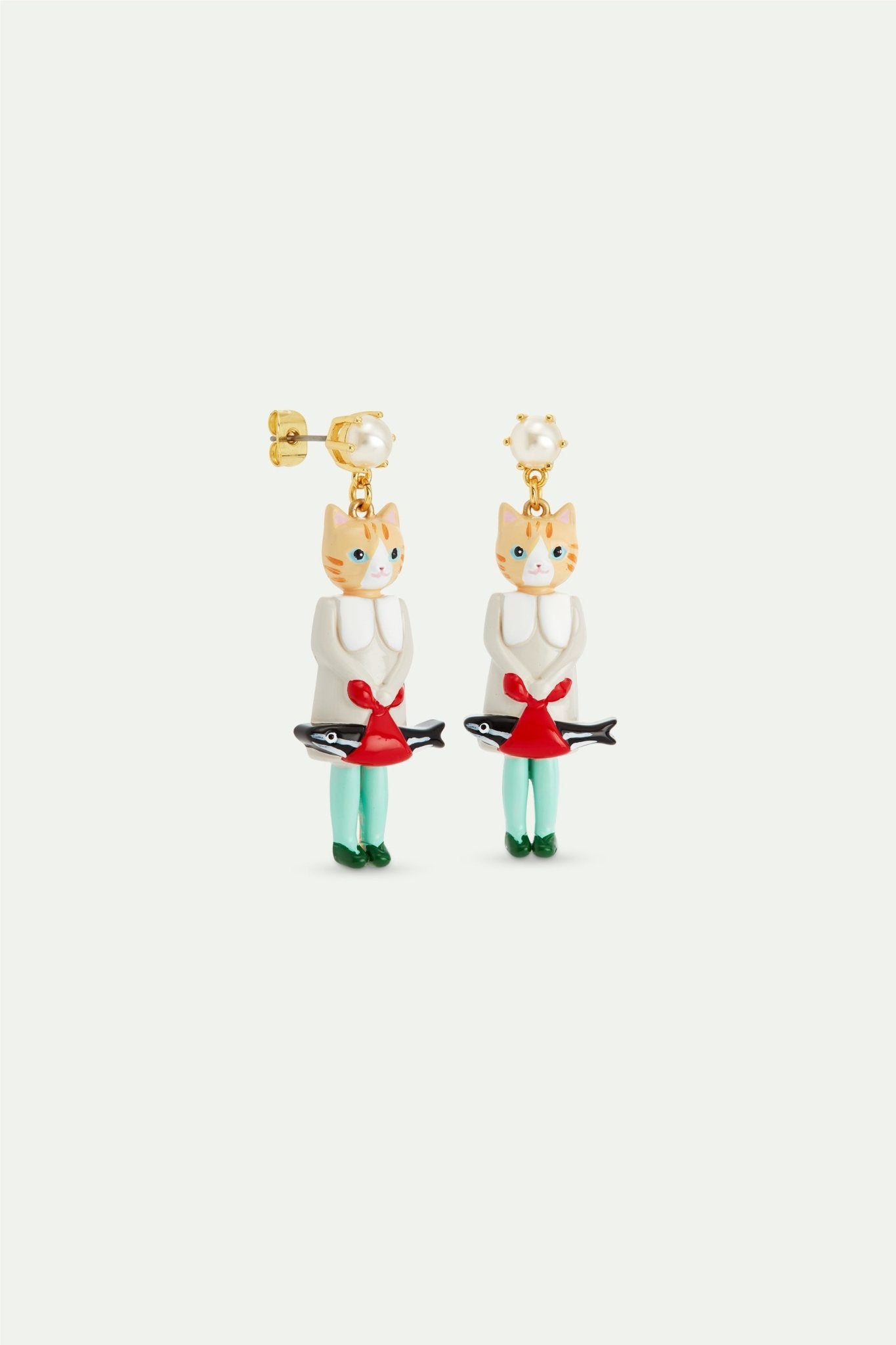 Ginger cat and fish dangle earrings | AVHP1071 - Les Nereides