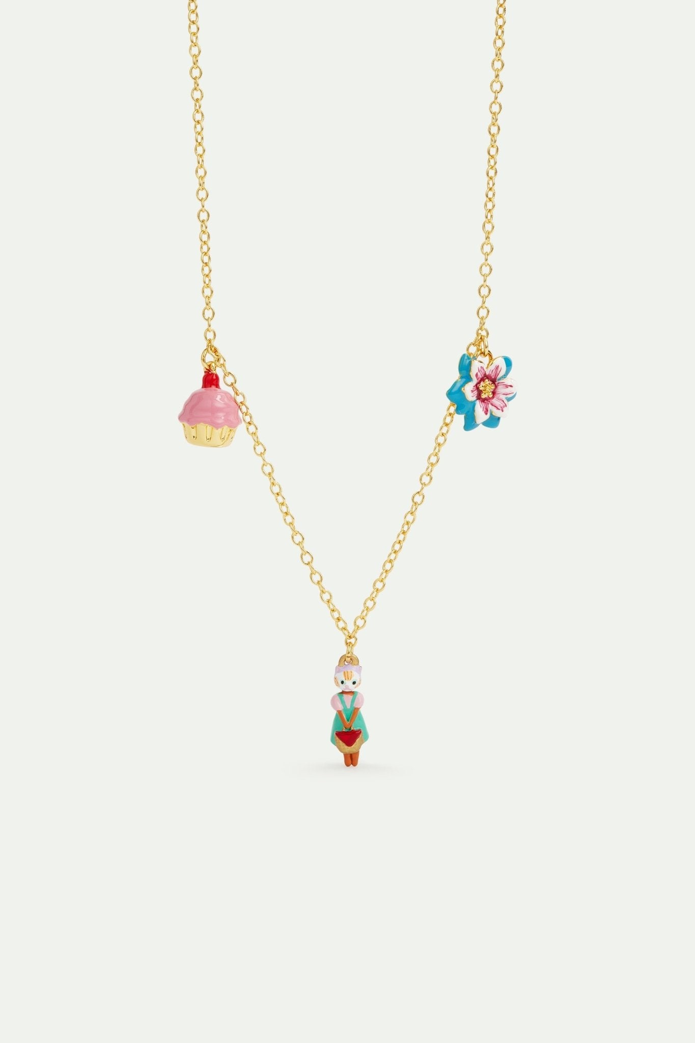 Ginger cat, blue flower and pastry pendant necklace | AVHP3061 - Les Nereides