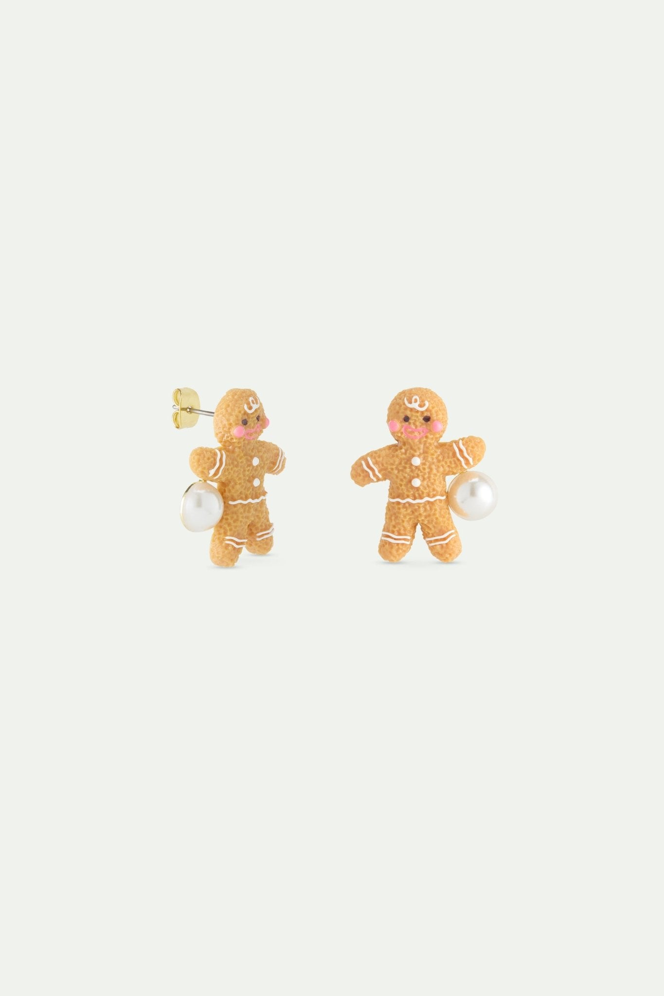 Gingerbread Man And Imitation Pearl Earrings | AWHG1151 - Les Nereides