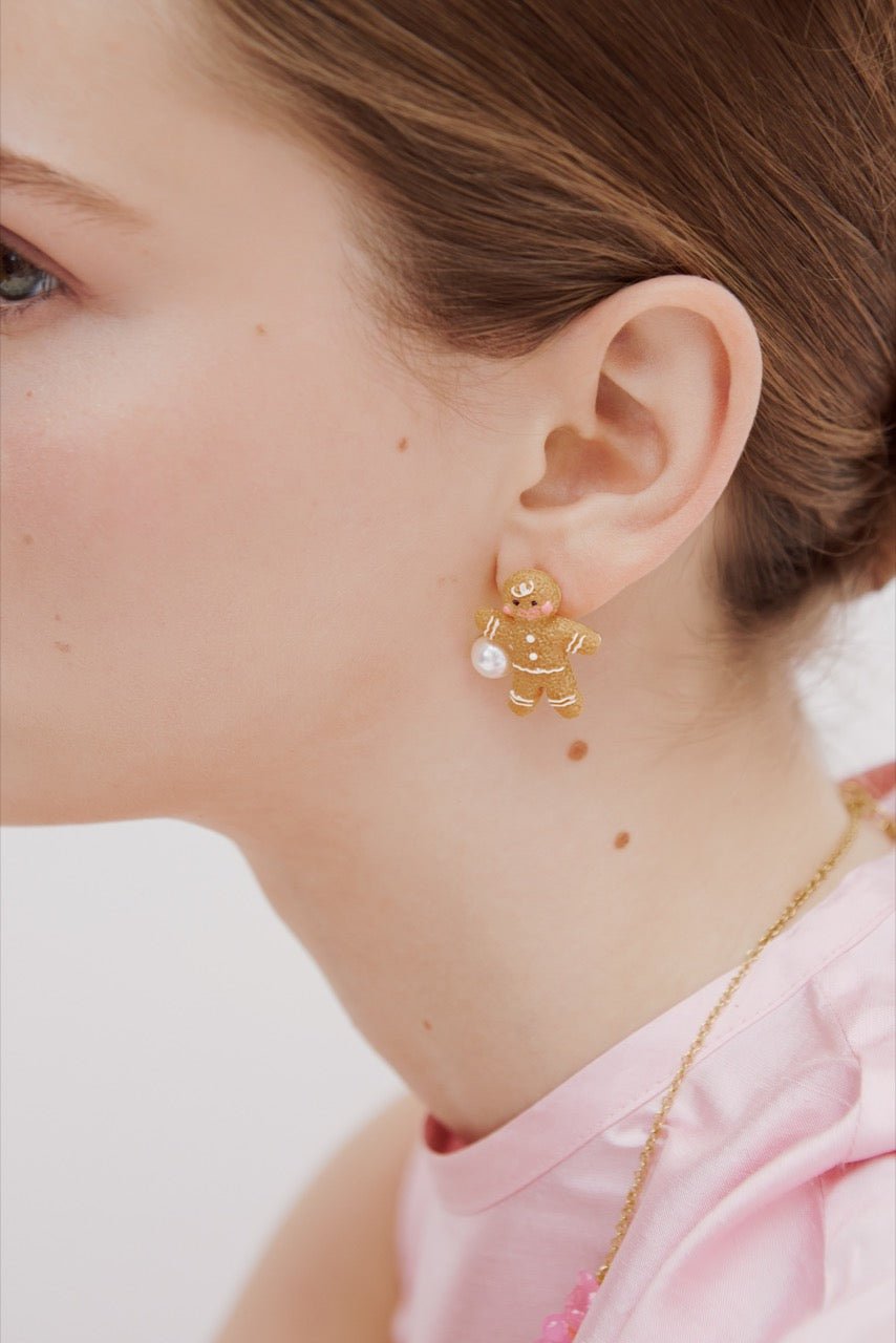 Gingerbread Man And Imitation Pearl Earrings | AWHG1151 - Les Nereides