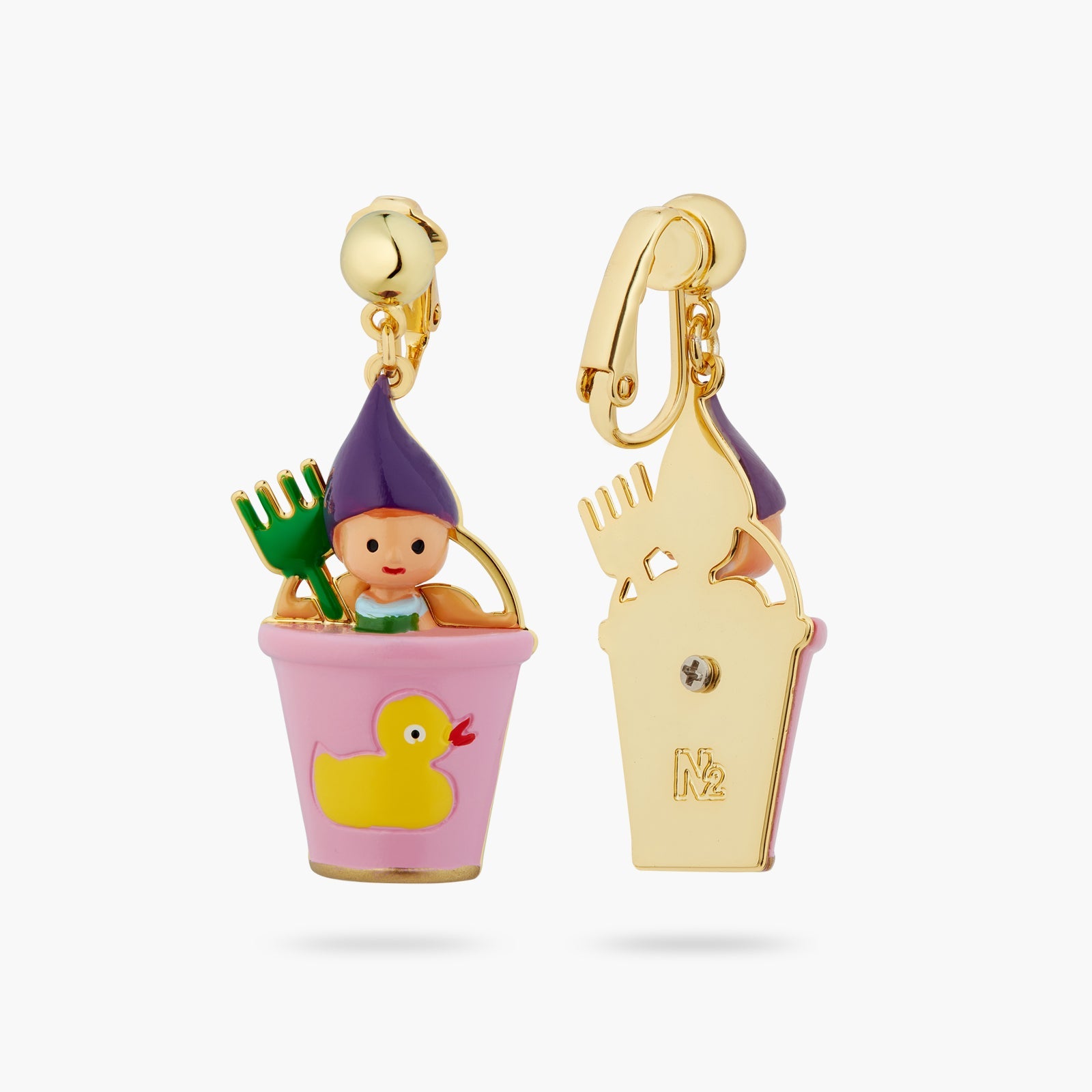 Gnome, Green Rake And Pink Bucket Earrings | ATCP1031 - Les Nereides