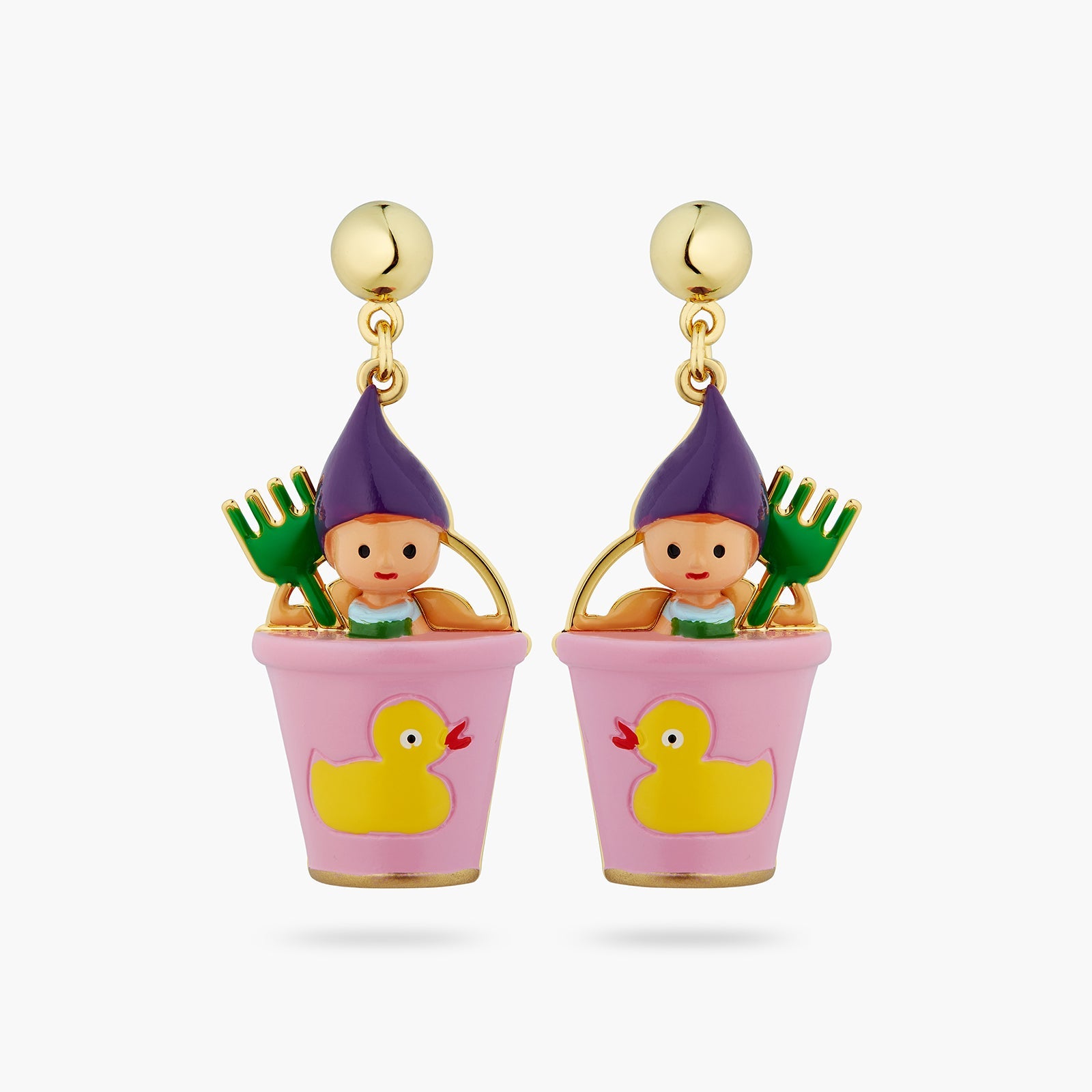 Gnome, Green Rake And Pink Bucket Earrings | ATCP1031 - Les Nereides