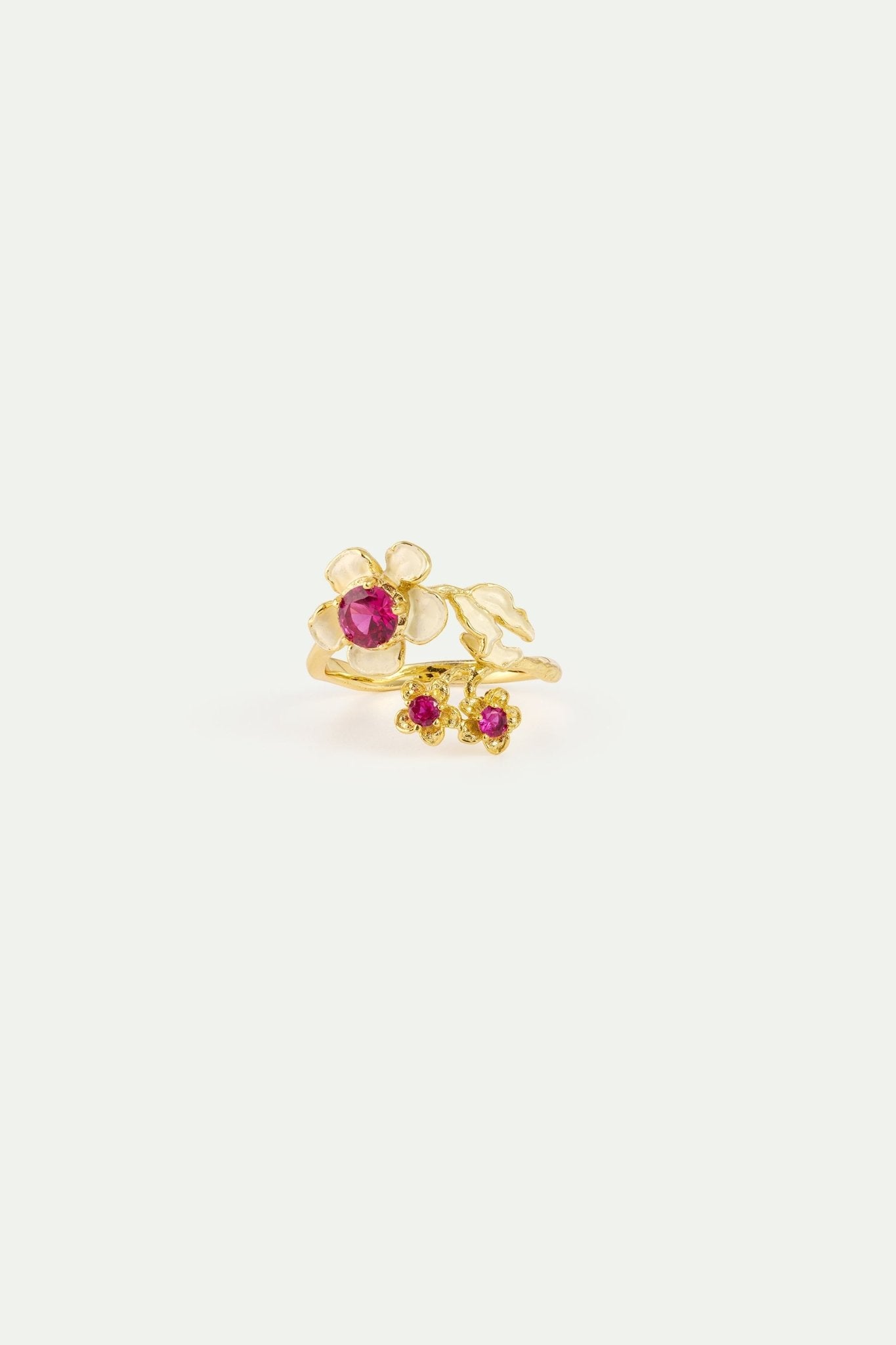 Gold Anemone Adjustable Ring With Pink Crystals | AYOP6021 - Les Nereides
