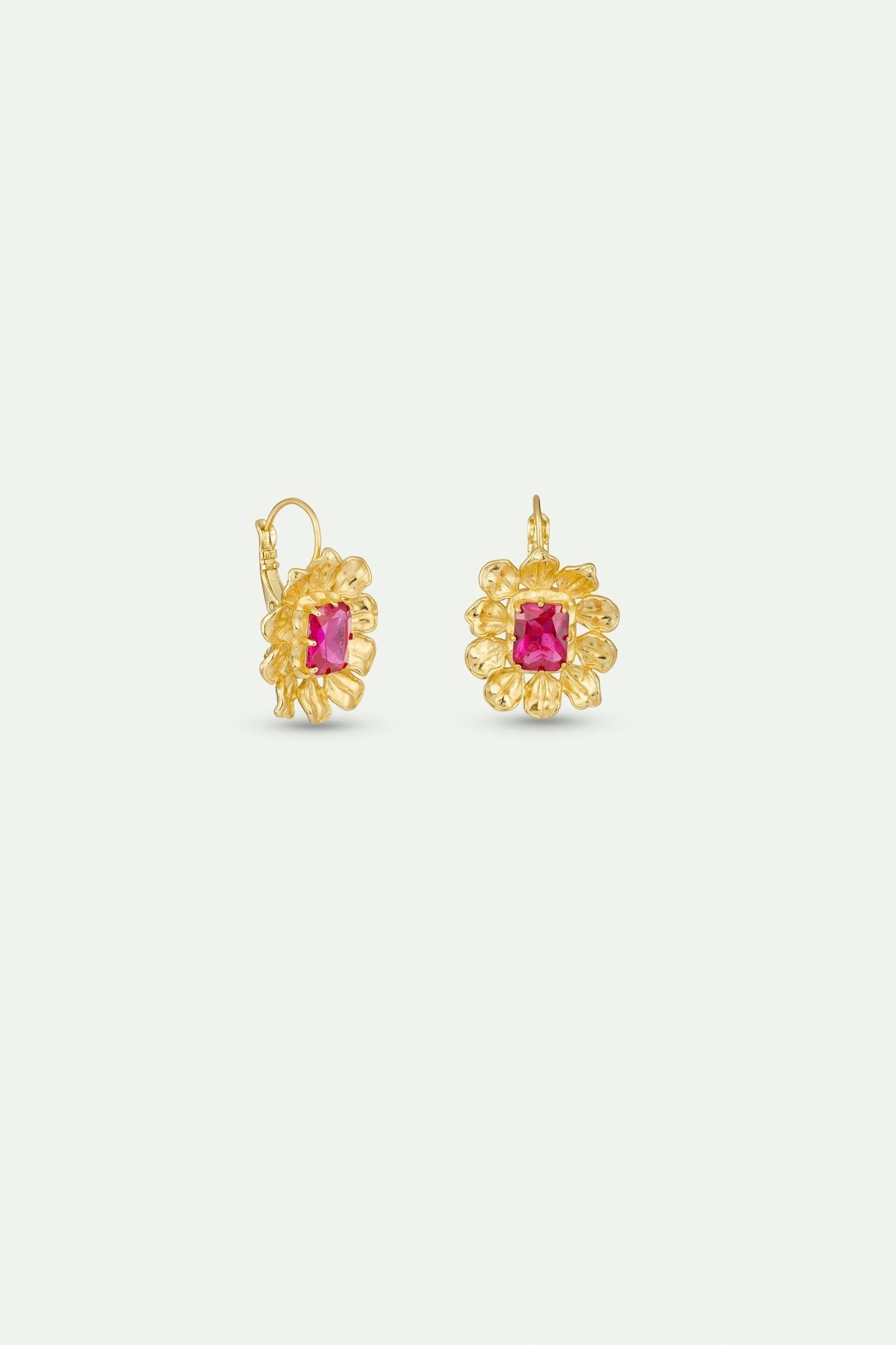 Gold Anemone And Pink Stone Earrings | AYOP1011 - Les Nereides Paris