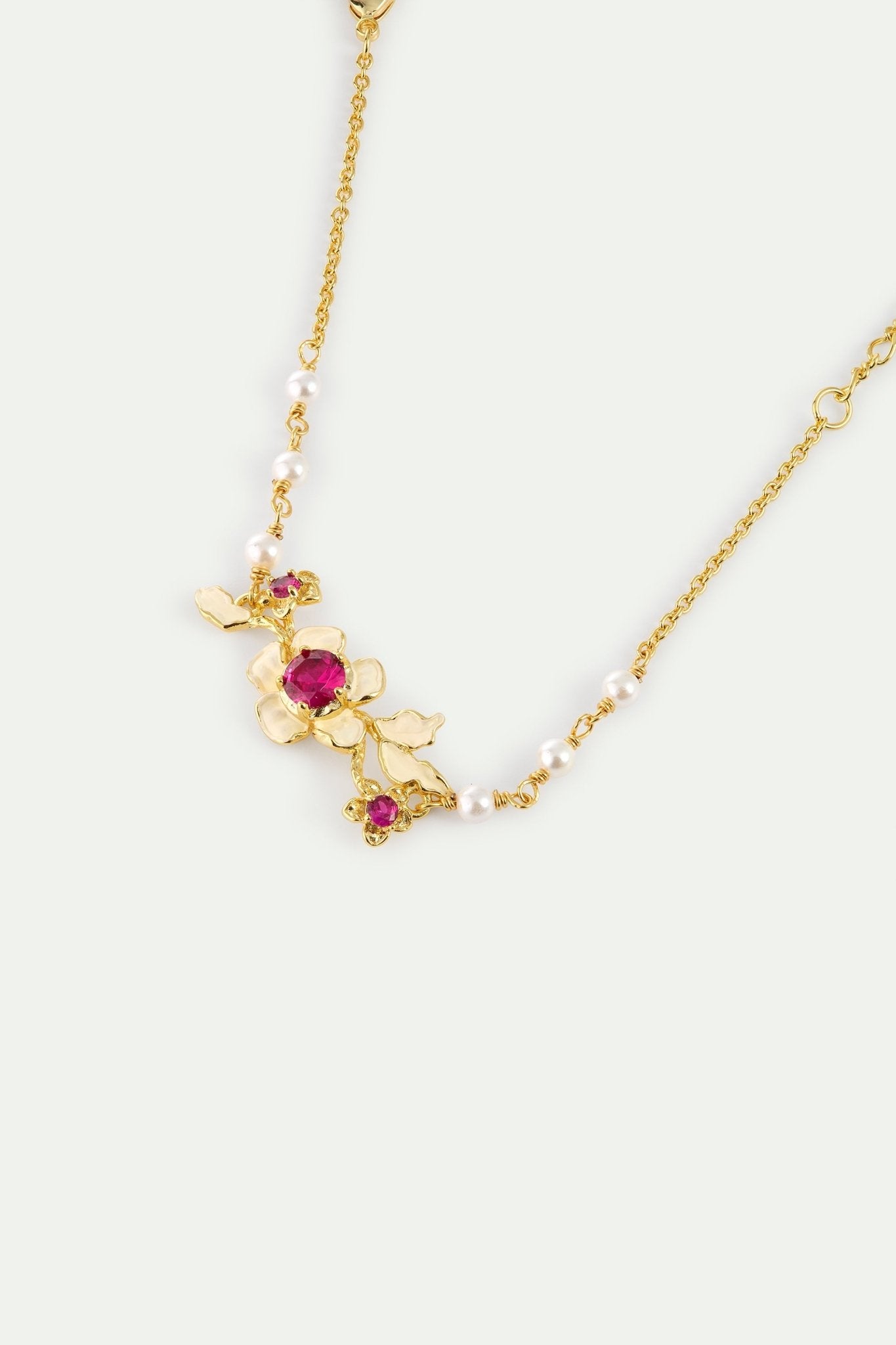 Gold Anemone Bracelet With Pink Crystals And Cultured Pearls | AYOP2011 - Les Nereides
