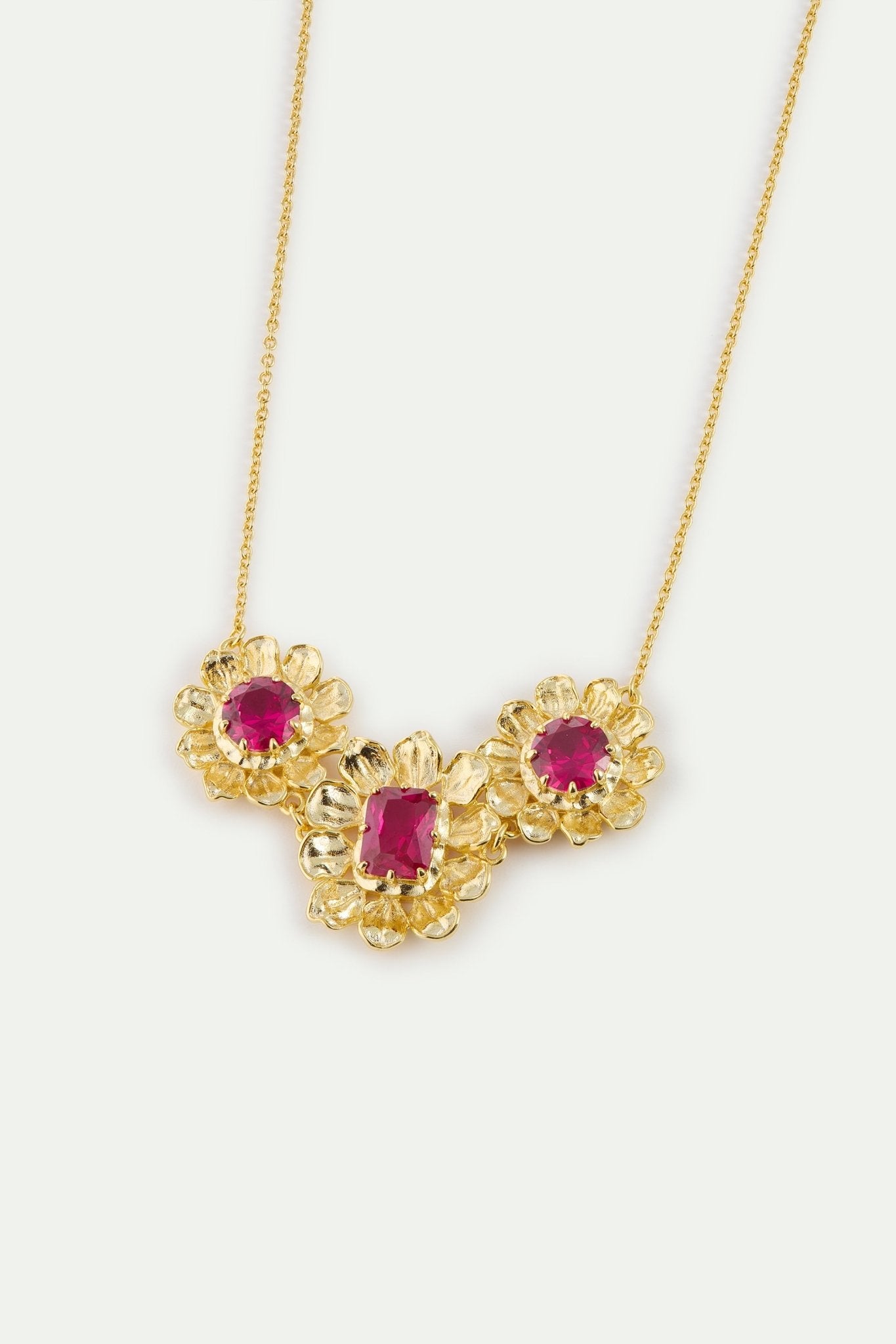 Gold Anemone Statement Necklace With Pink Stones | AYOP3011 - Les Nereides
