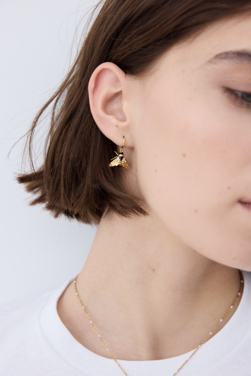 Gold Bees And Crystal Earrings | AYLA1041 - Les Nereides Paris