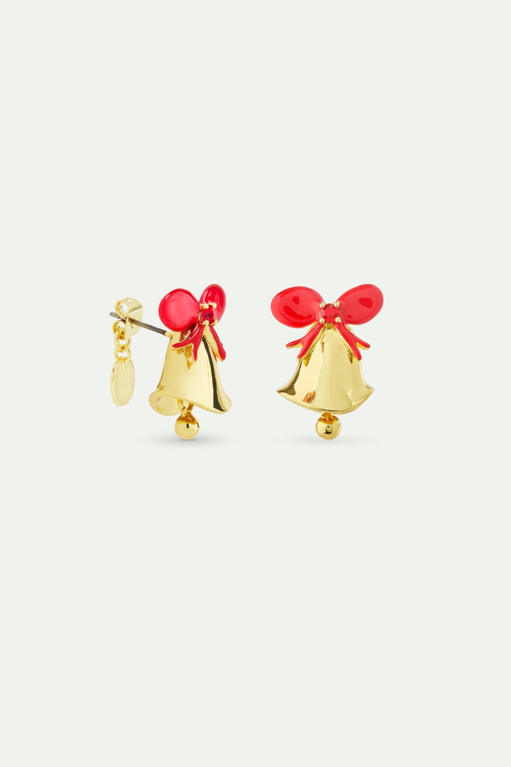 Gold Bell Earrings, With Red Bow And Faceted Red Stone | AWWI1021 - Les Nereides