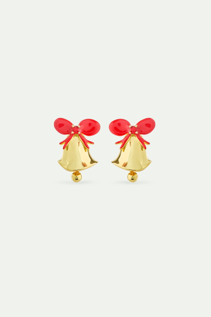 Gold Bell Earrings, With Red Bow And Faceted Red Stone | AWWI1021 - Les Nereides