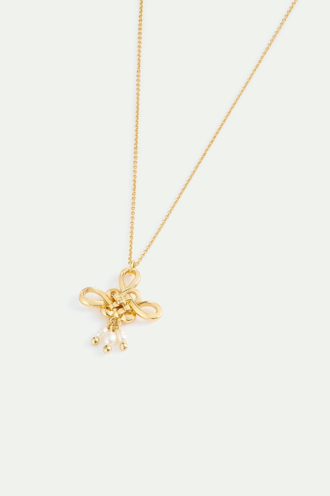 Gold Bow And Cultured Pearl Necklace | AYFJ3011 - Les Nereides Paris