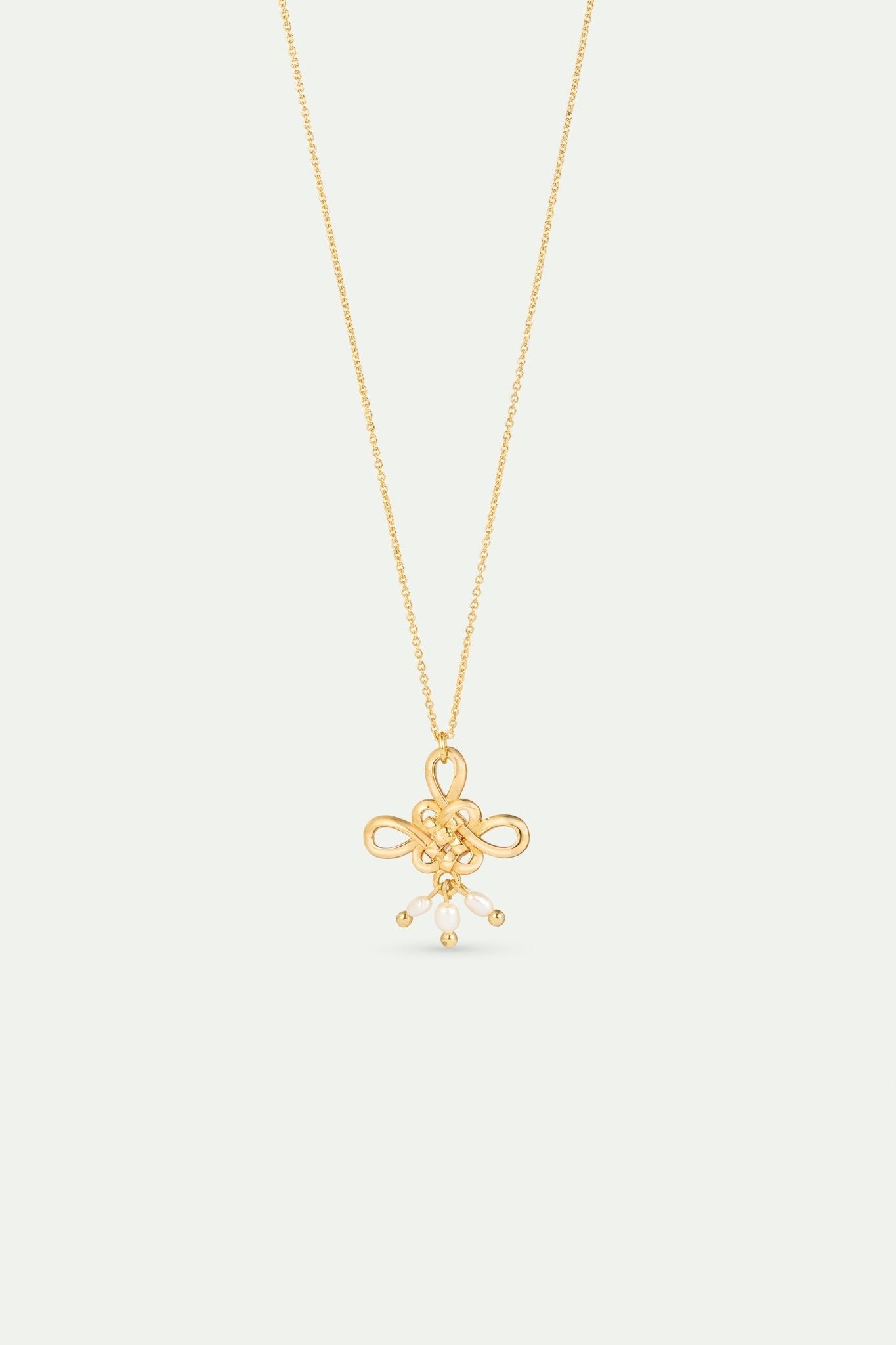 Gold Bow And Cultured Pearl Necklace | AYFJ3011 - Les Nereides Paris