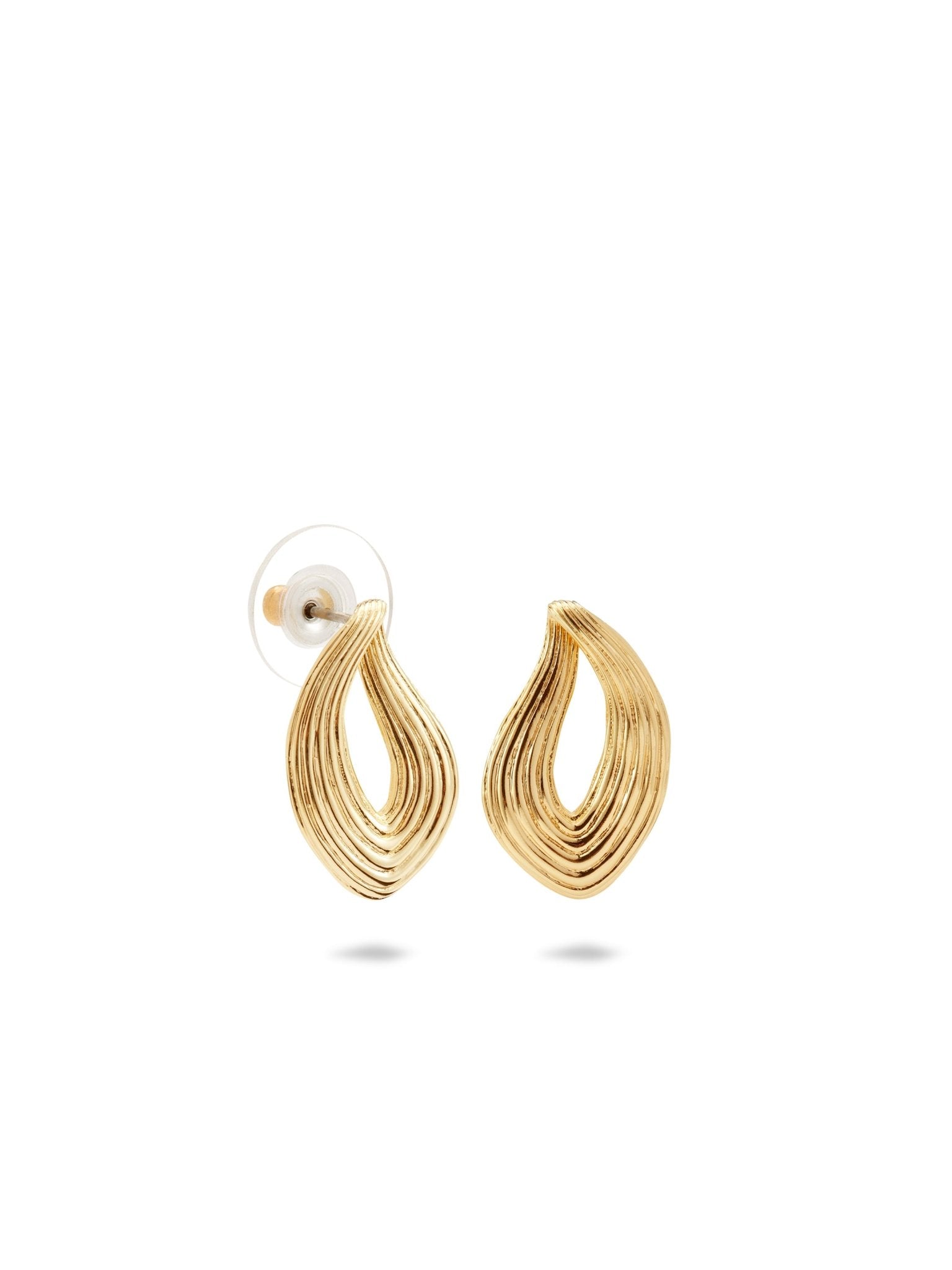 Gold Earrings With Striated Texture | AUNB1041 - Les Nereides