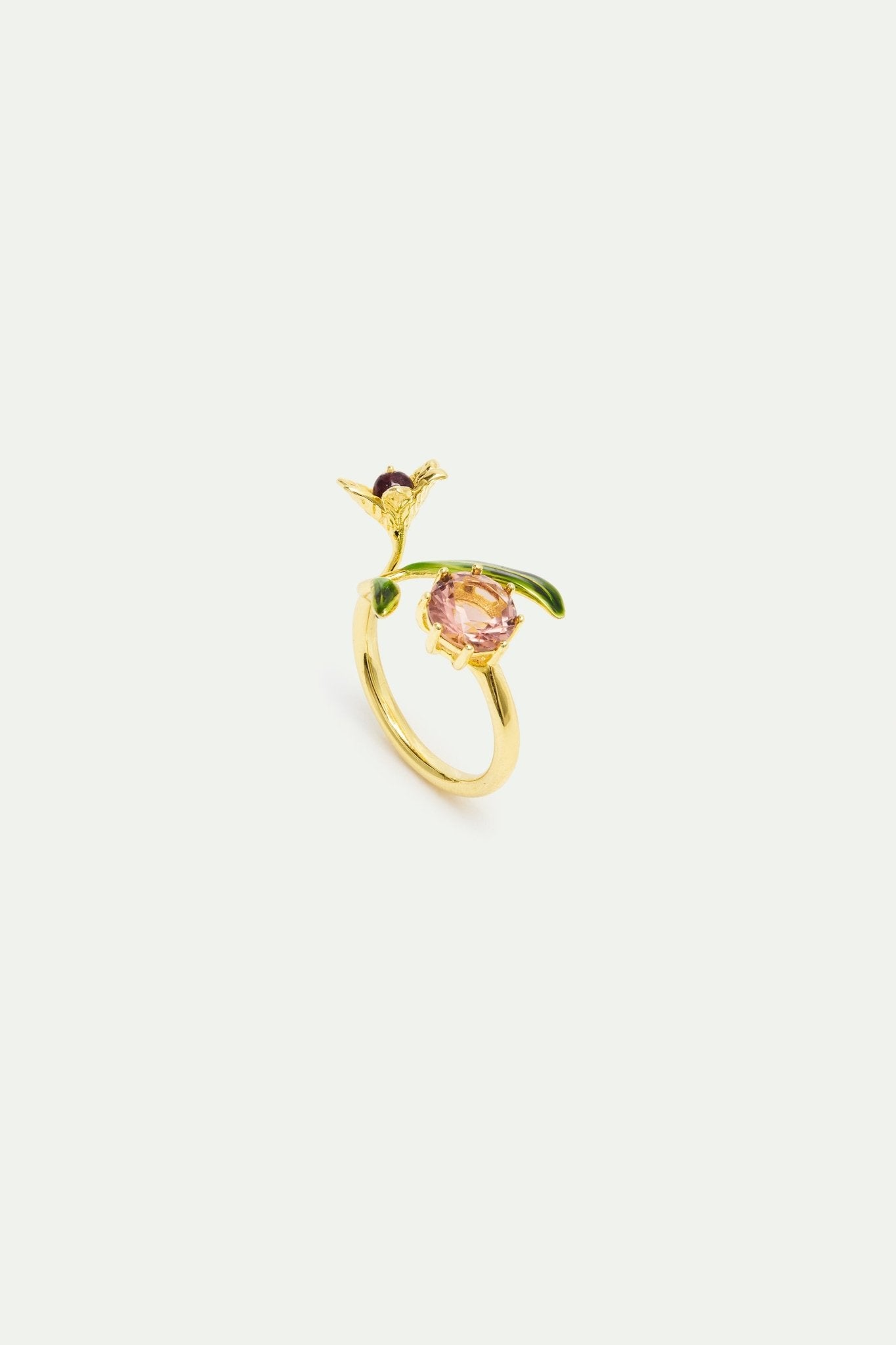 Gold Flower Adjustable Ring With Pearl And Round Pink Stone | AXAM6031 - Les Nereides