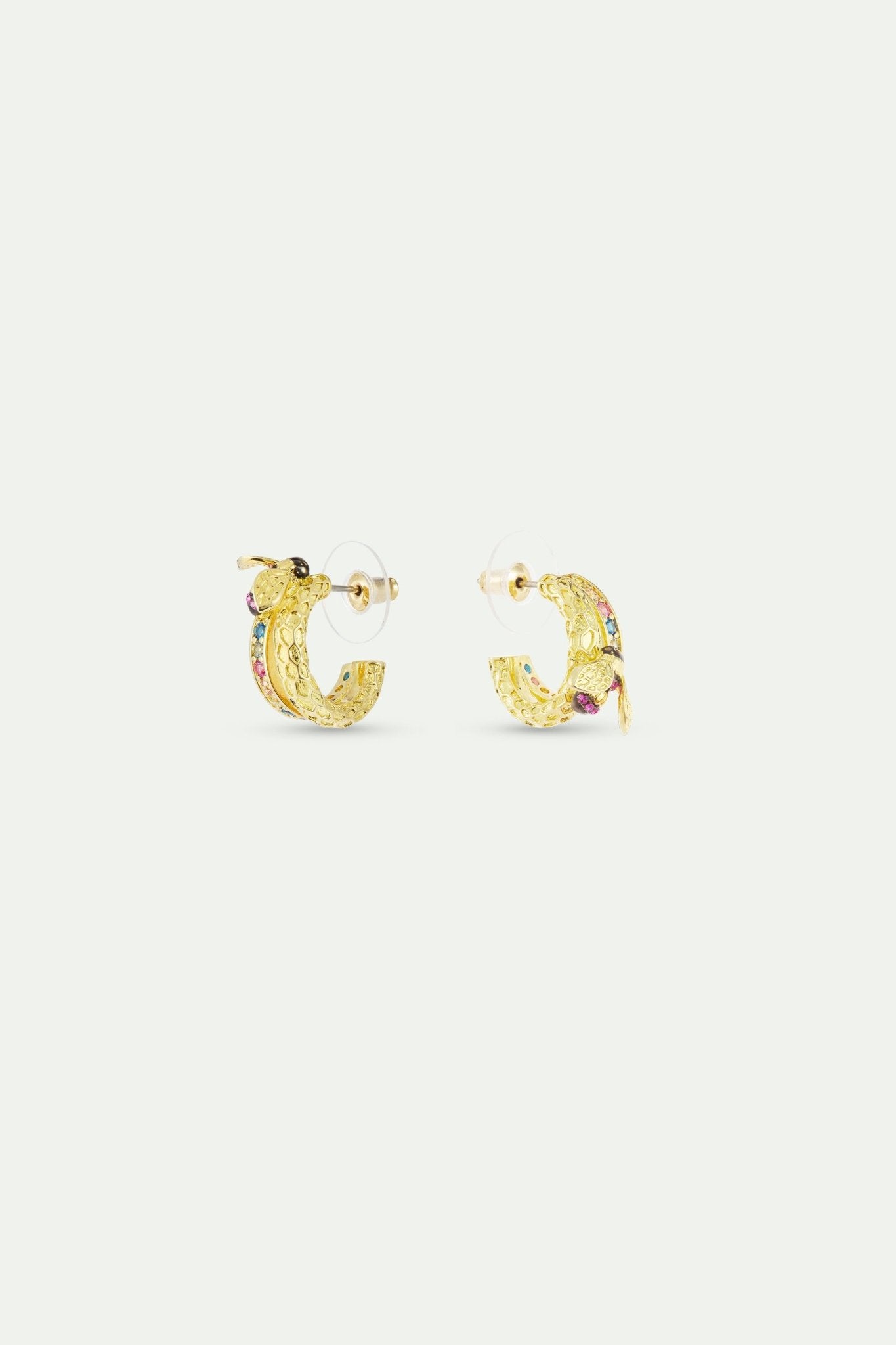 Gold Hoop Earrings With Bee And Multicoloured Stones | AXAM1051 - Les Nereides