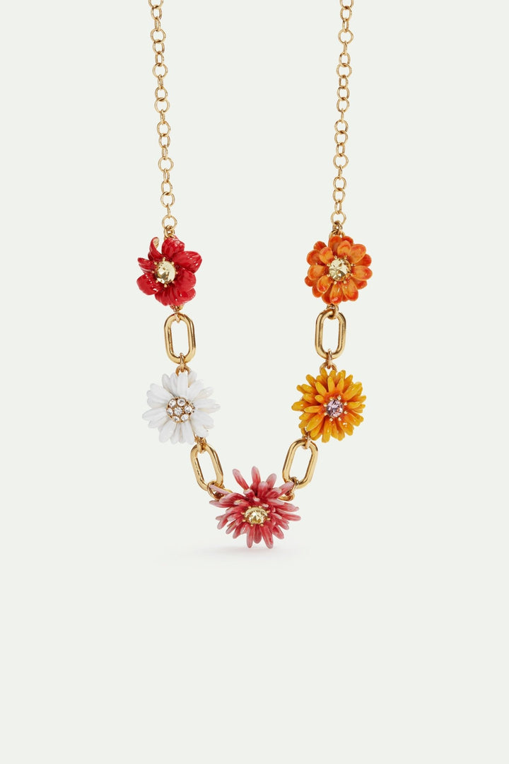 Gold link necklace with daisy and zinnia flowers | AVFR3011 - Les Nereides