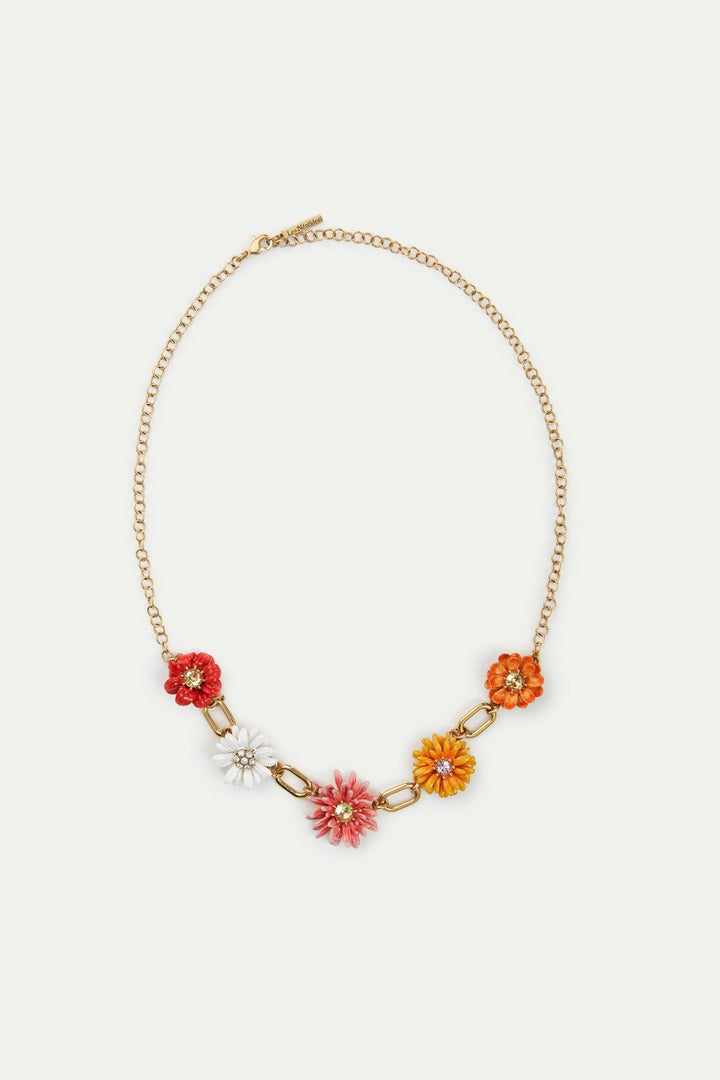 Gold link necklace with daisy and zinnia flowers | AVFR3011 - Les Nereides