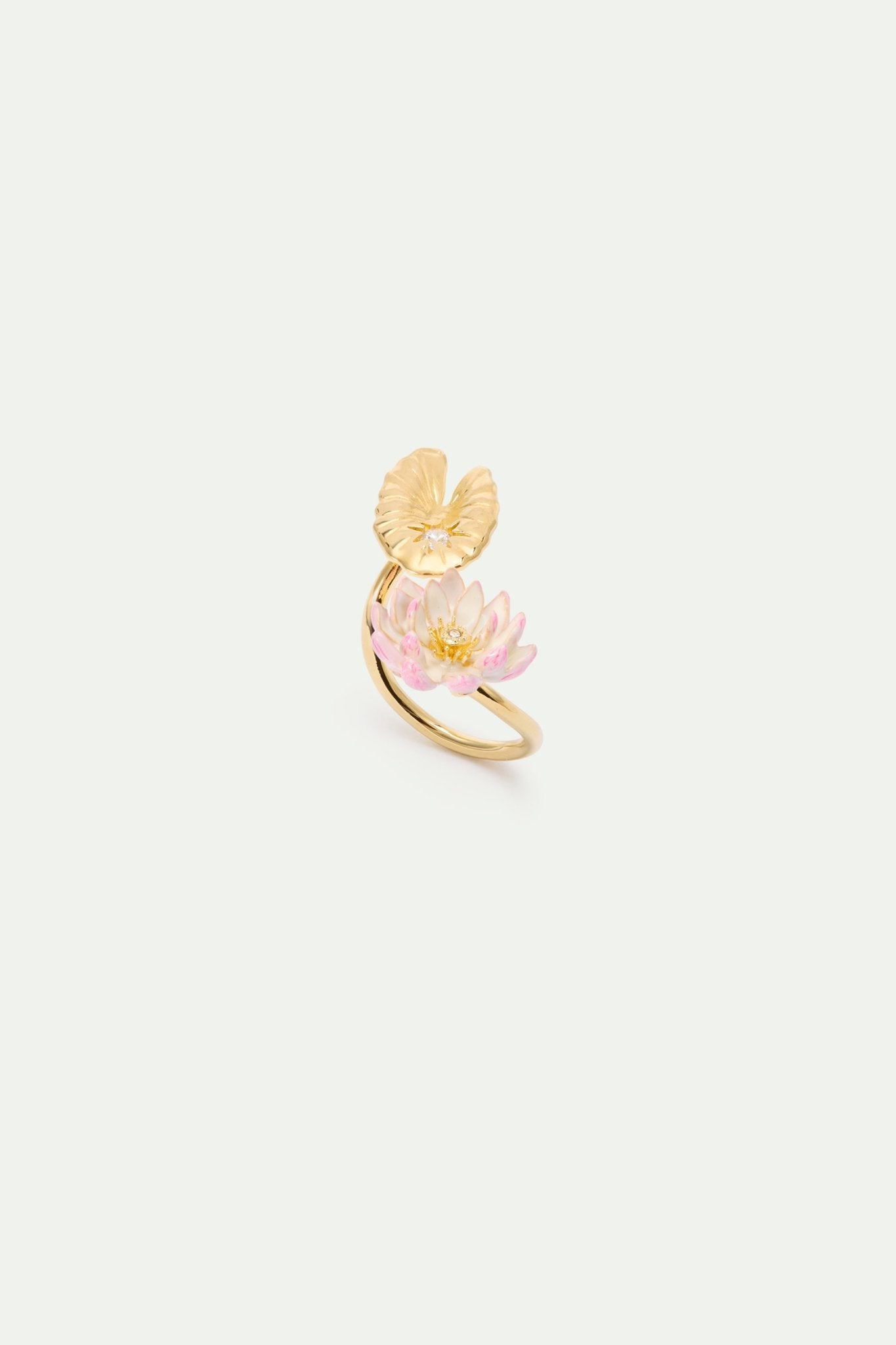 Gold Lotus And Pink Water Lily Adjustable Ring | AXON6031 - Les Nereides