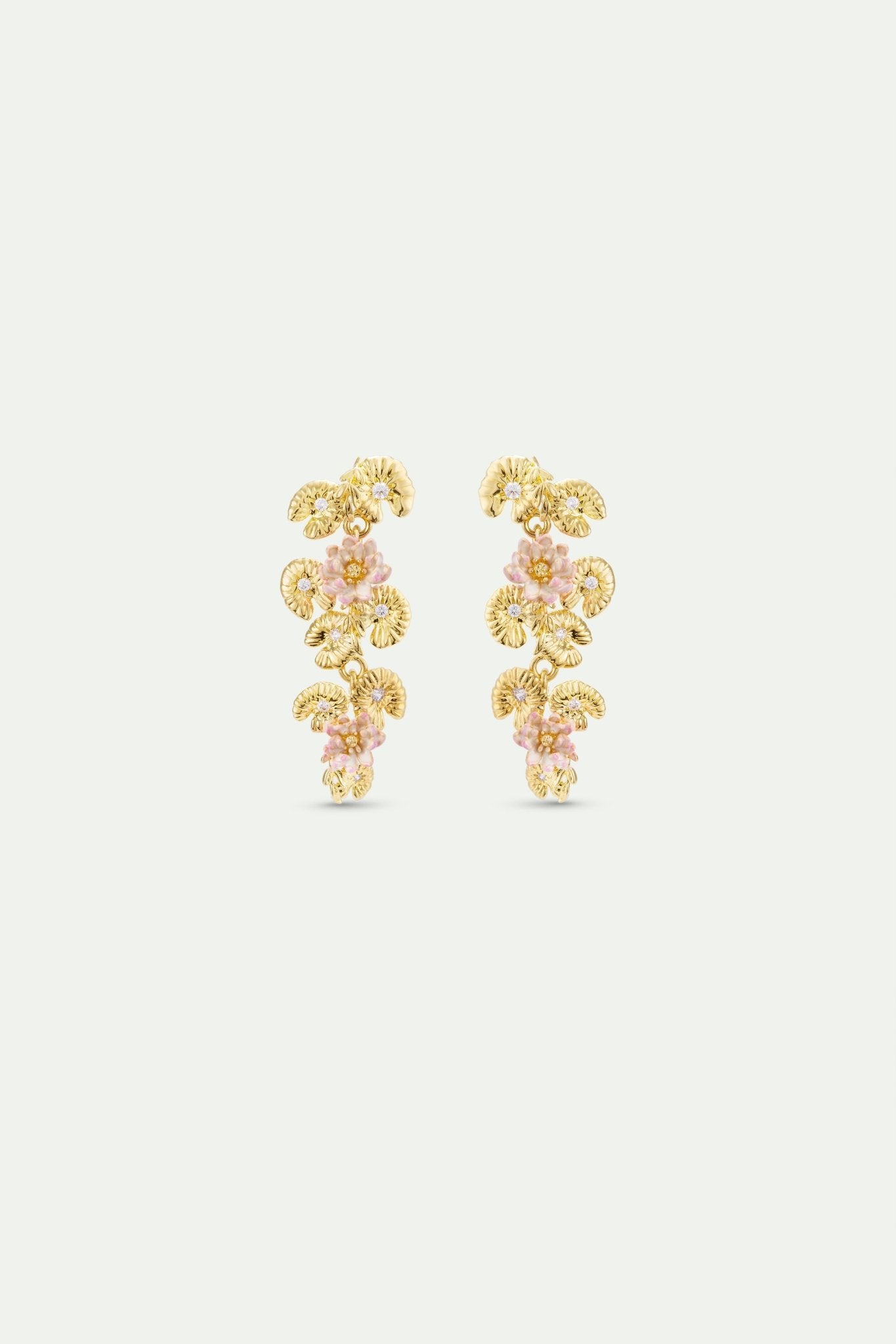 Gold Lotus And Pink Water Lily Dangle Earrings | AXON1051 - Les Nereides
