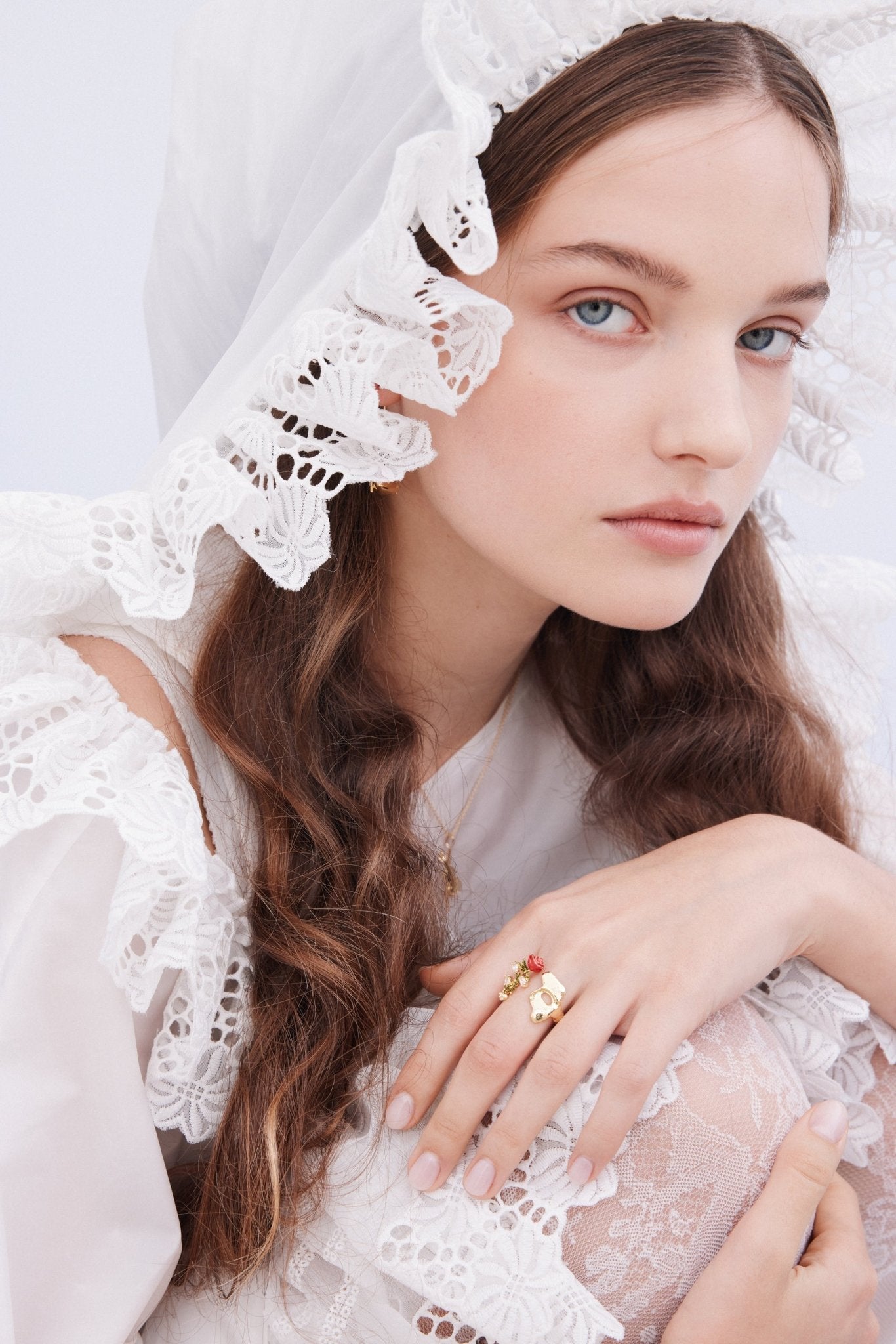 Gold Mask, Rose And Crystal Adjustable Ring | AXOP6011 - Les Nereides