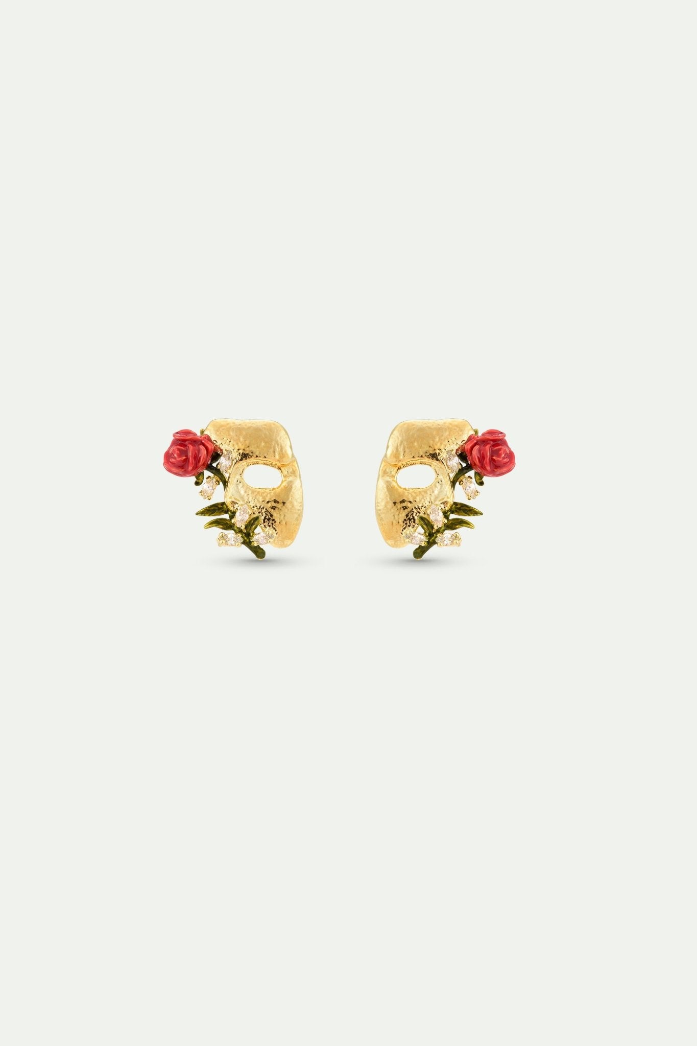 Gold Mask, Rose And Crystal Post Earrings | AXOP1011 - Les Nereides