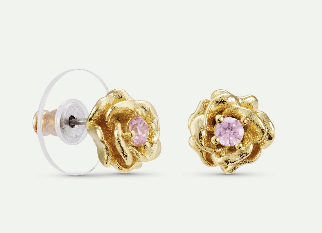 Gold Mona Lisa Rose And Pink Crystal Earrings | AXRF1021 - Les Nereides