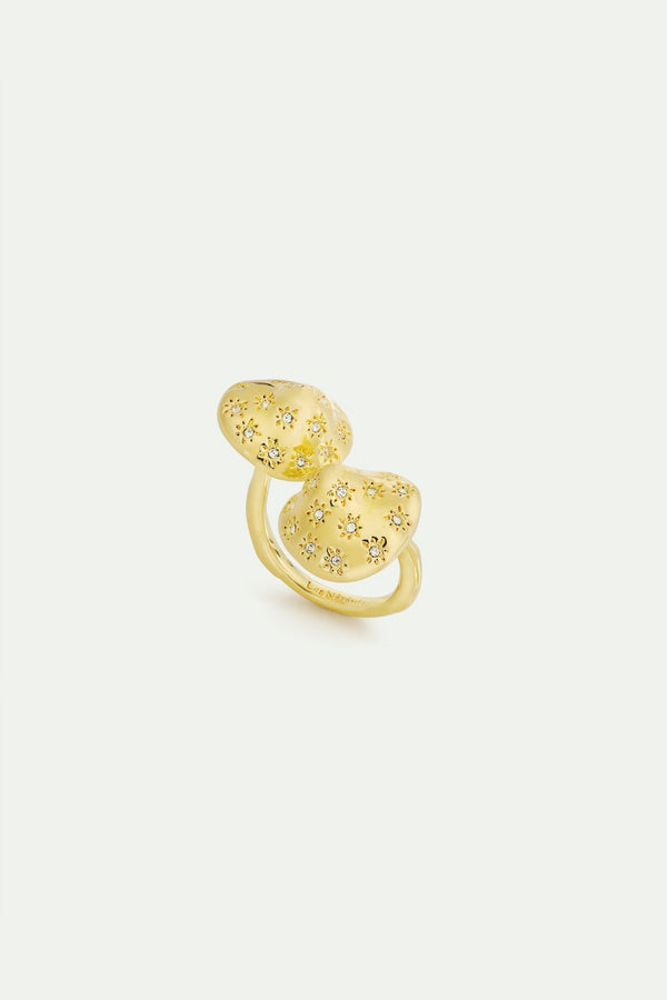 Gold Mushroom And Faceted Crystals Adjustable Ring | AWBB6051 - Les Nereides