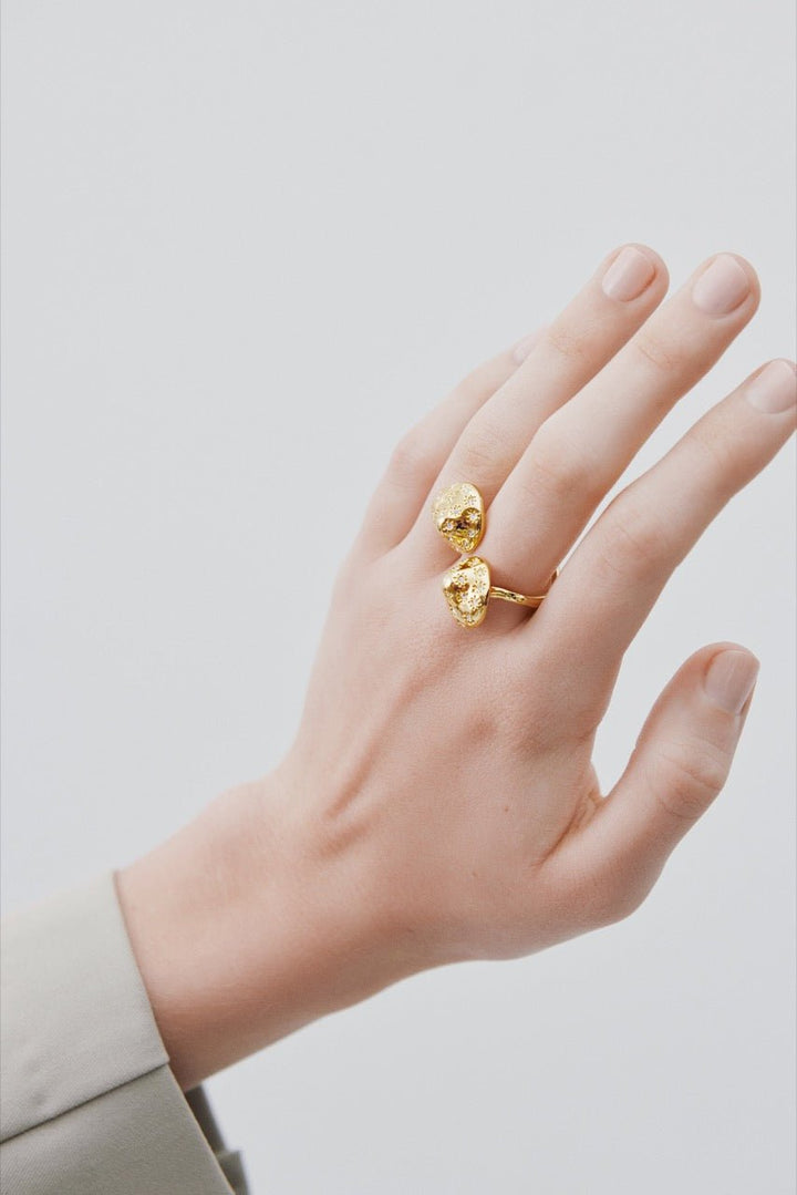 Gold Mushroom And Faceted Crystals Adjustable Ring | AWBB6051 - Les Nereides