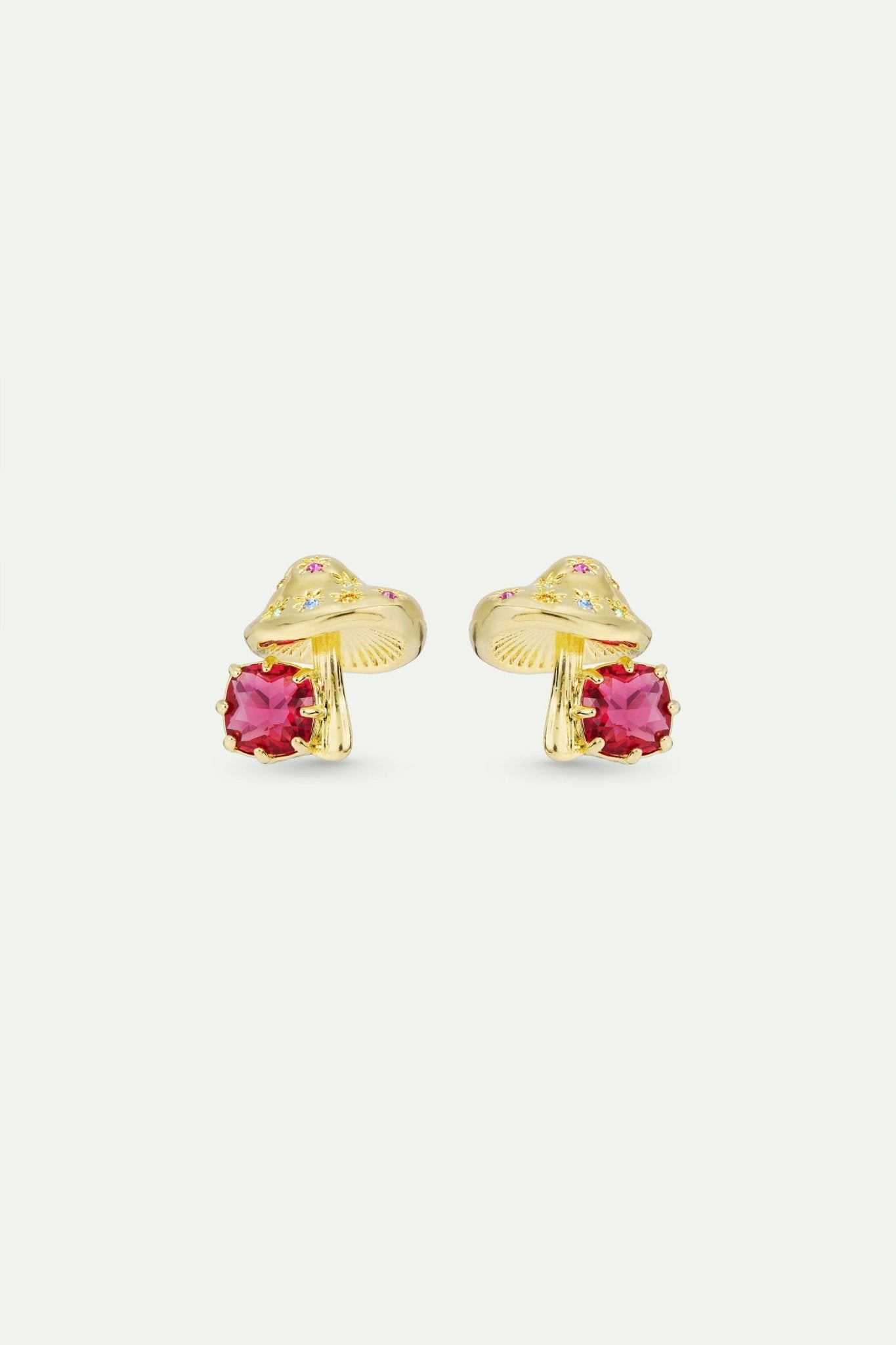 Gold Mushroom And Pink Faceted Stone Earrings | AWBB1071 - Les Nereides