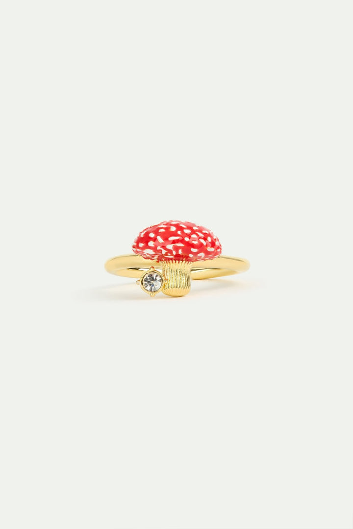 Gold Mushroom & Crystal Adjustable Ring | AWBB6021 - Les Nereides
