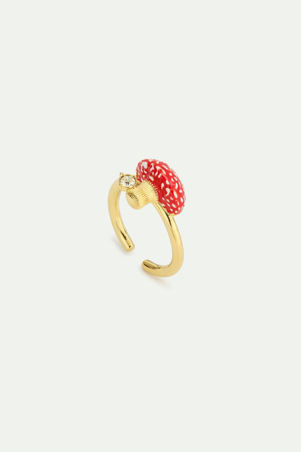 Gold Mushroom & Crystal Adjustable Ring | AWBB6021 - Les Nereides