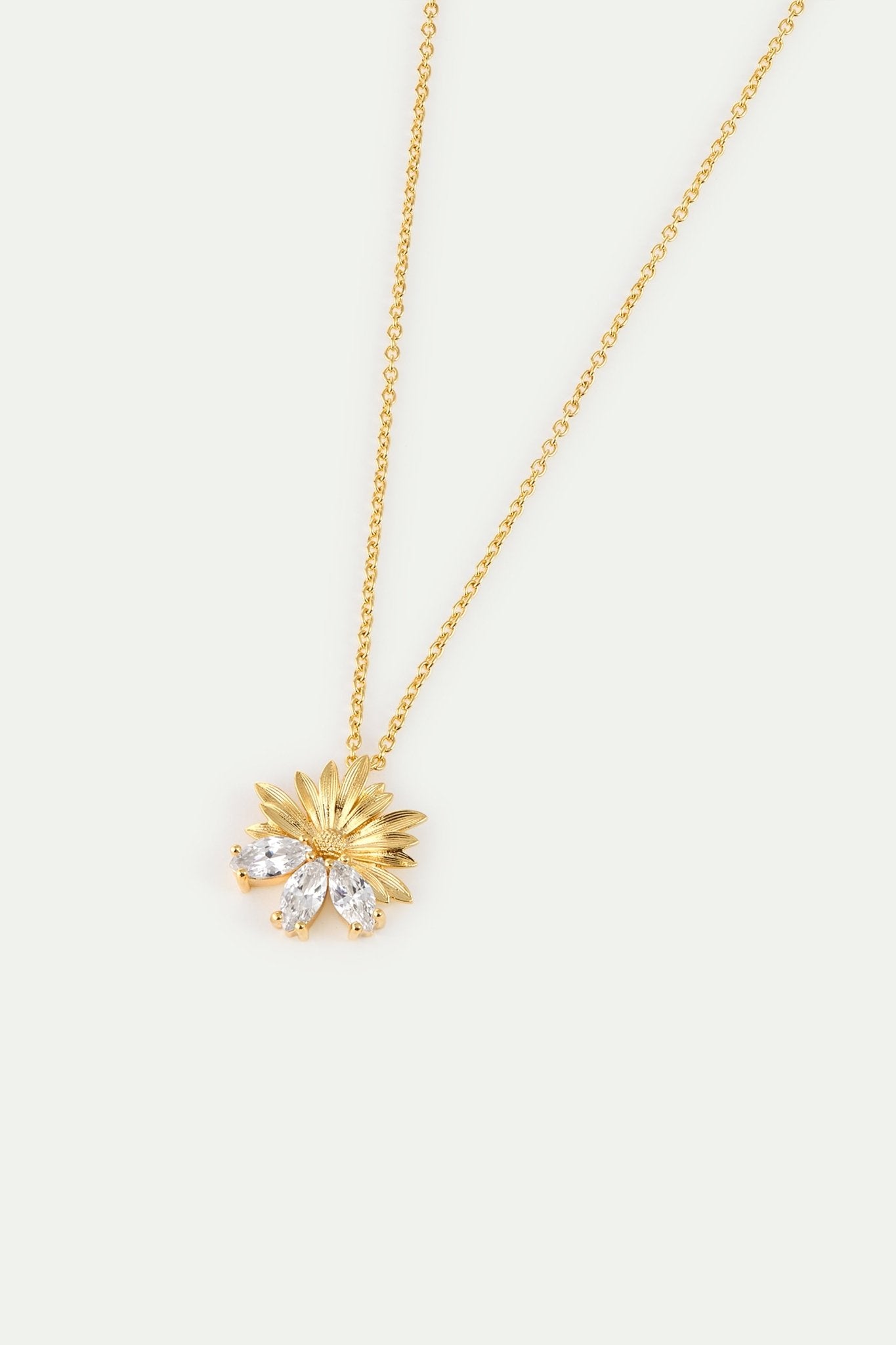 Gold Pendant Necklace With Daisies and White Stones | AYNF3031 - Les Nereides