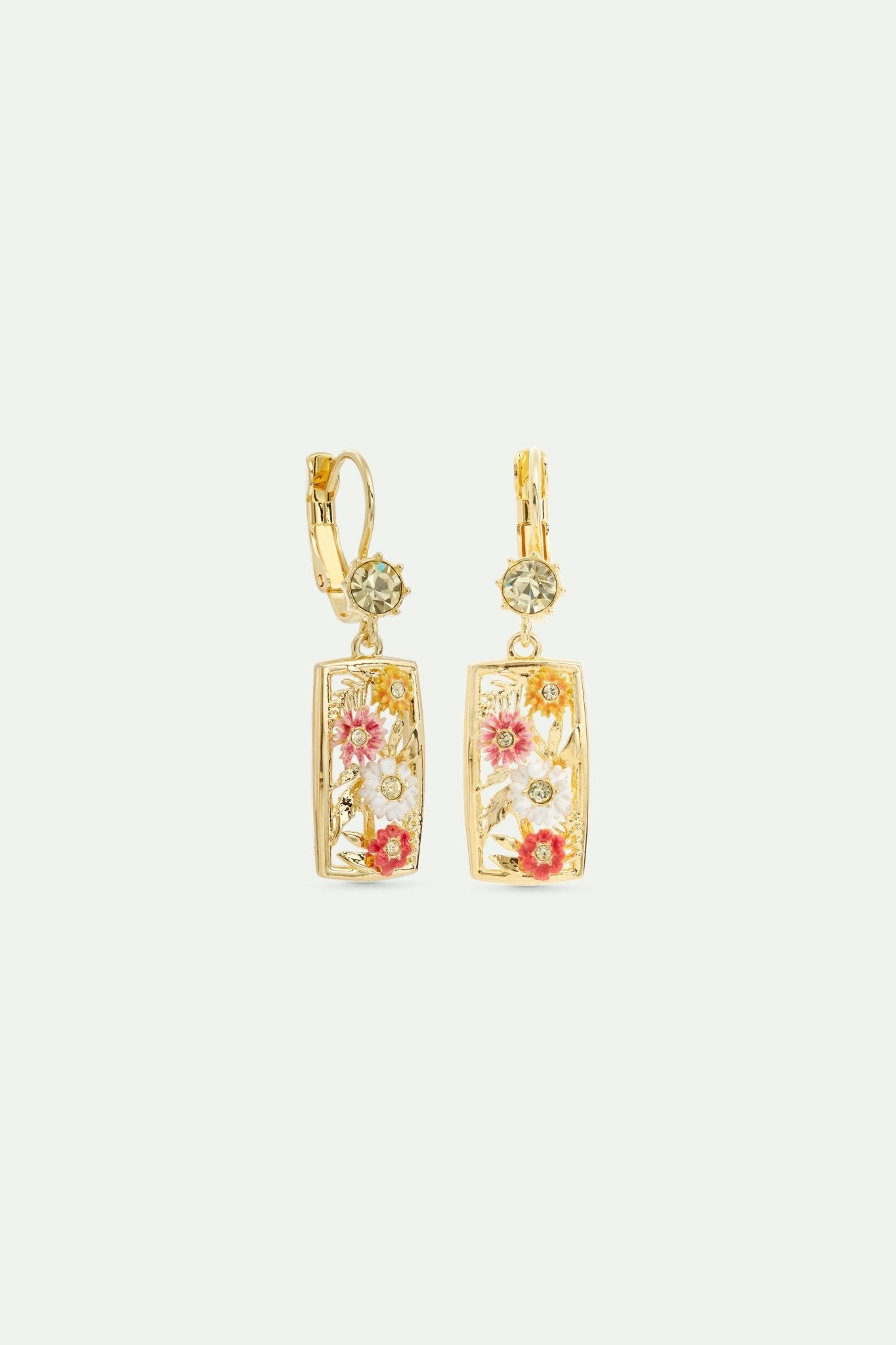 Gold - plated openwork sleeper earrings with zinnias and faceted yellow crystal | AVJC1091 - Les Nereides