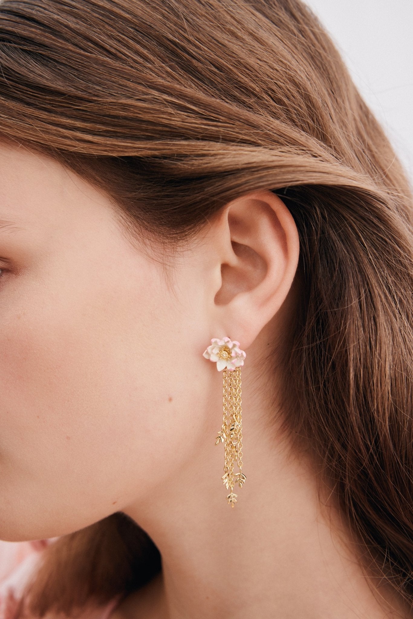 Gold - Plated Pink Water Lily Dangle Earrings | AXON1041 - Les Nereides