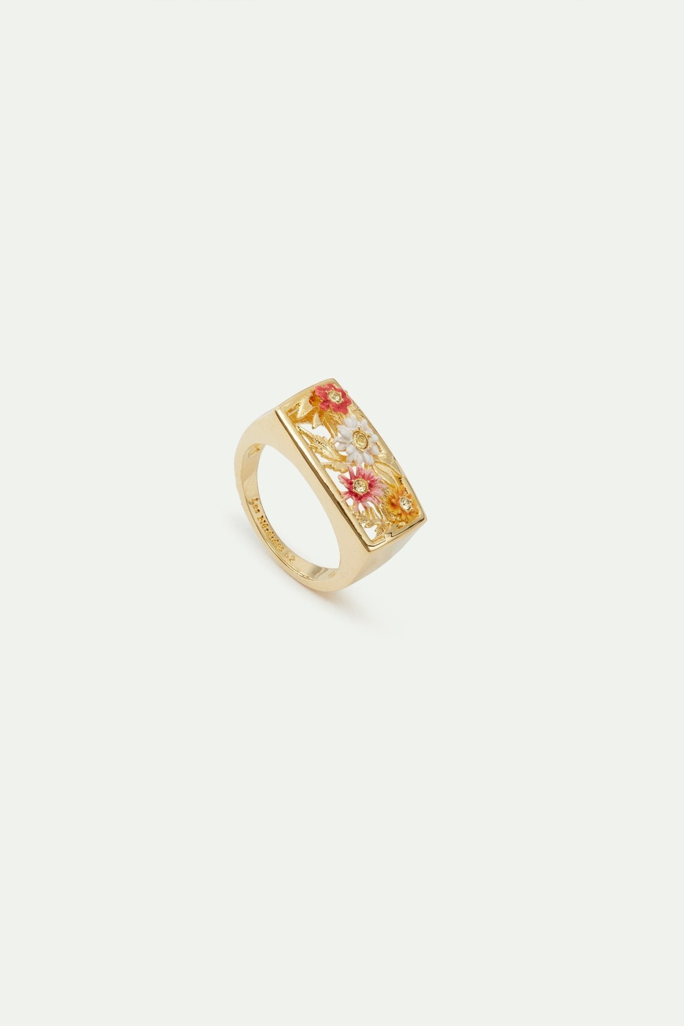 Gold - plated signet ring with zinnias | AVJC6061 - Les Nereides