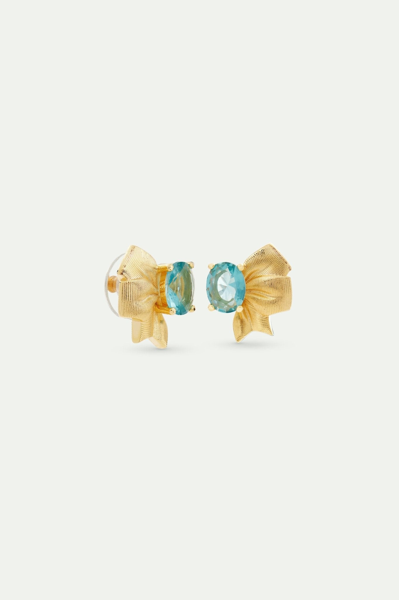 Gold Ribbon And Blue Oval Cut Stone Earrings | AVTH1041 - Les Nereides