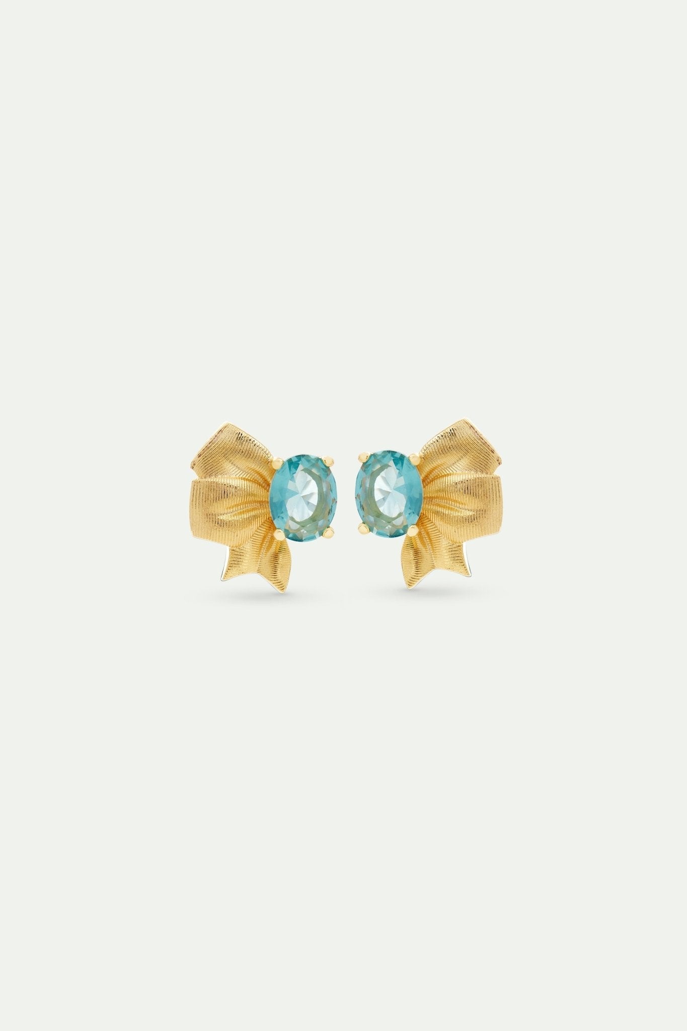 Gold Ribbon And Blue Oval Cut Stone Earrings | AVTH1041 - Les Nereides