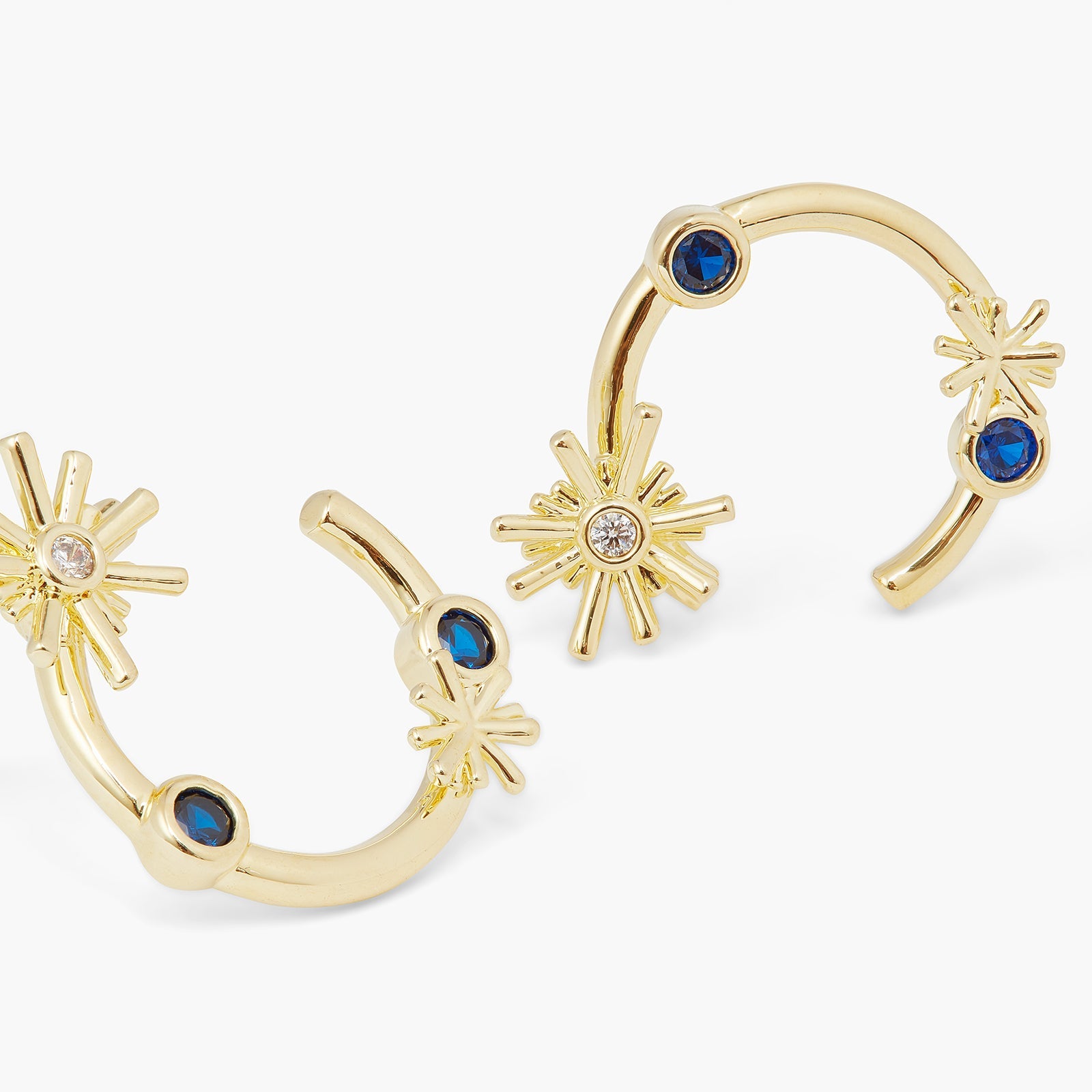 Gold Stars And Midnight Blue Stone Hoop Earrings | ATET1021 - Les Nereides