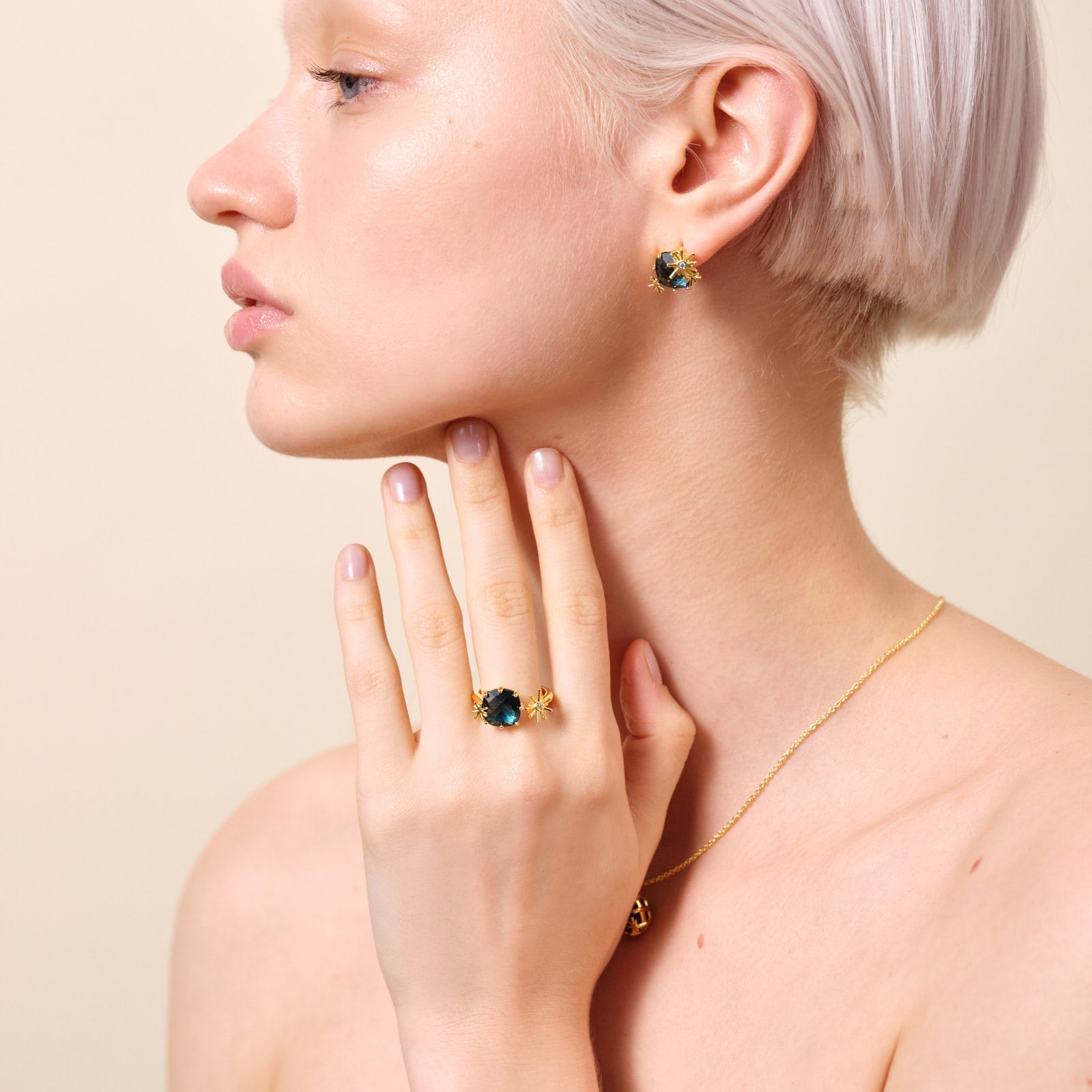 Gold Stars And Square Stone Adjustable You And Me Ring | ATET6011 - Les Nereides