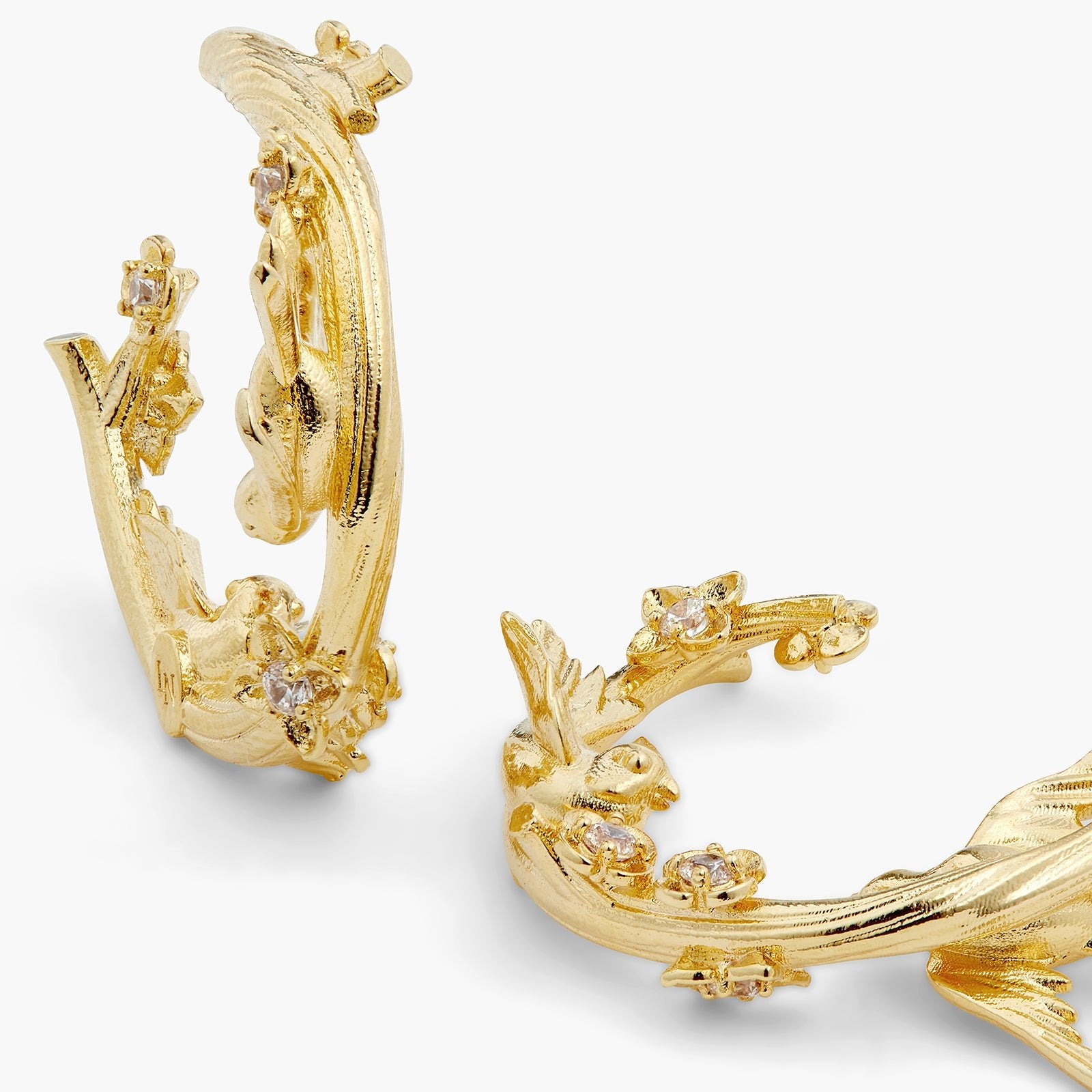 Golden Bird, Flower And Crystal Earrings | ATNF1031 - Les Nereides