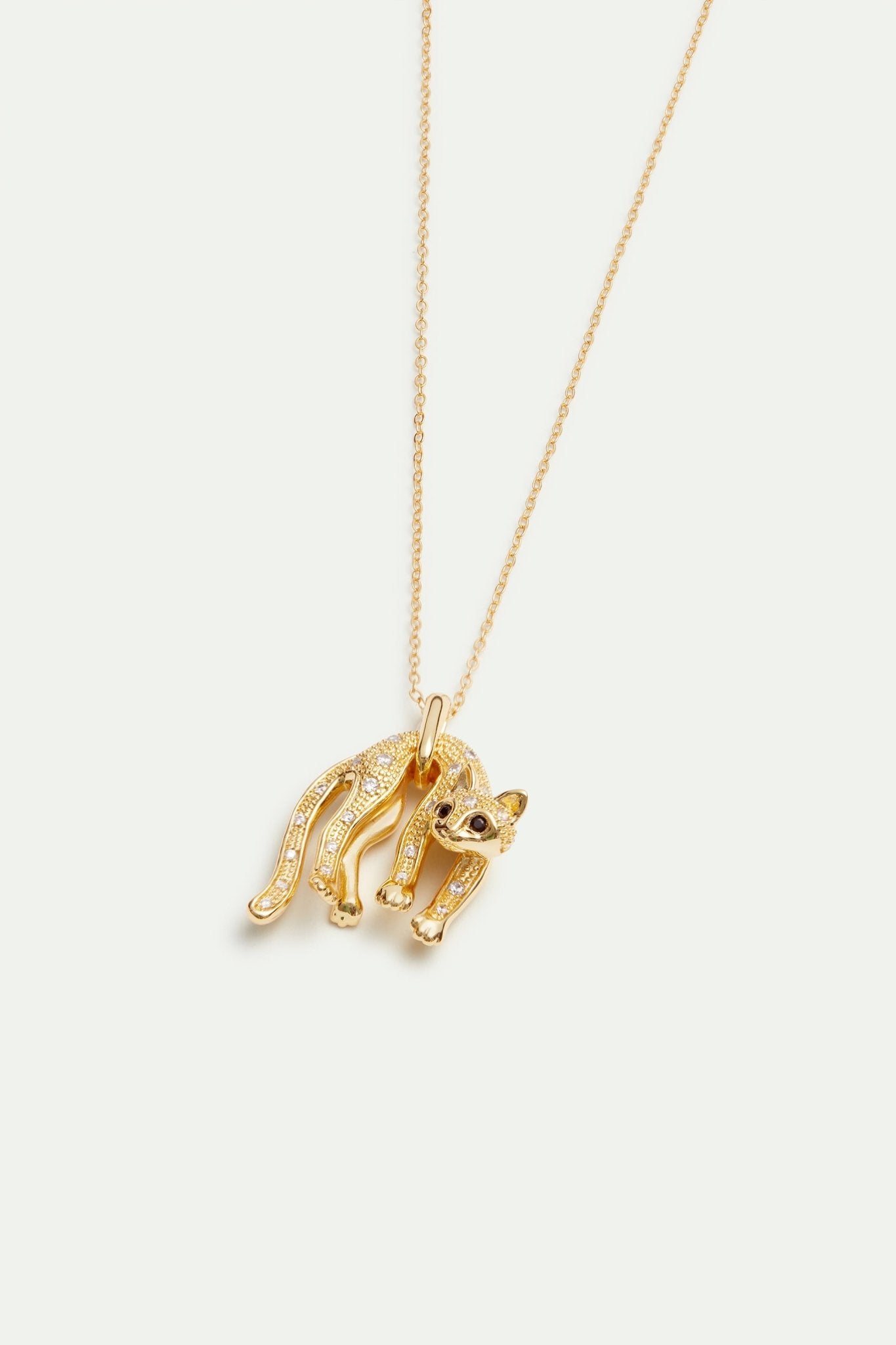 Golden cat and crystal pendant necklace | AVLA3011 - Les Nereides
